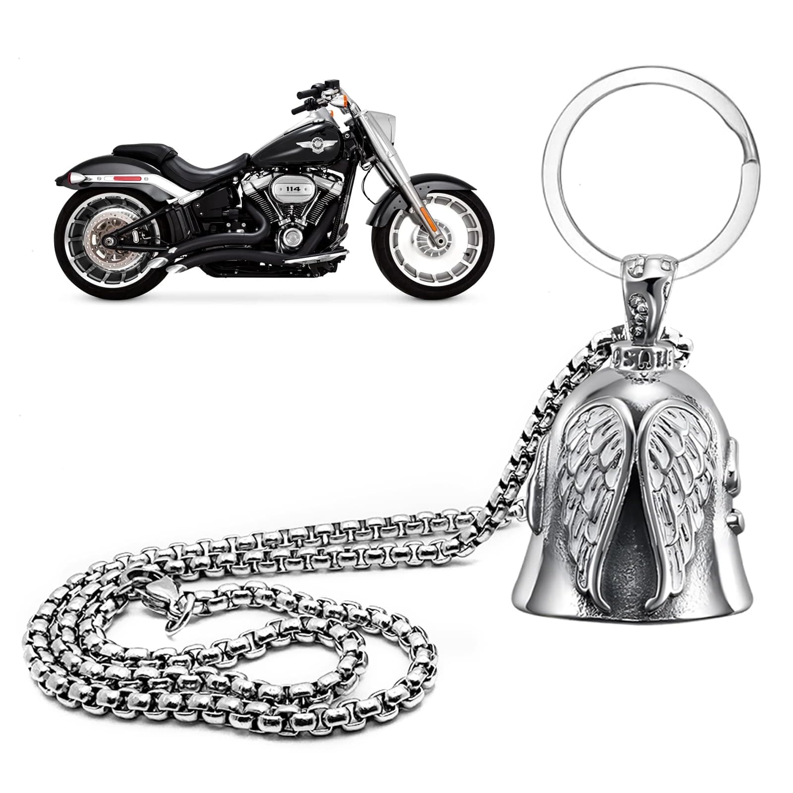 Motorcycle Guardian Bell Durable Set, Angel Guardian Riding Bell with Chain, Metal Alloy Motorbike Luck Riding Bell, Portable Biker Bells for Outdoor, Motorcycle Accessories Gifts for Man Husband
