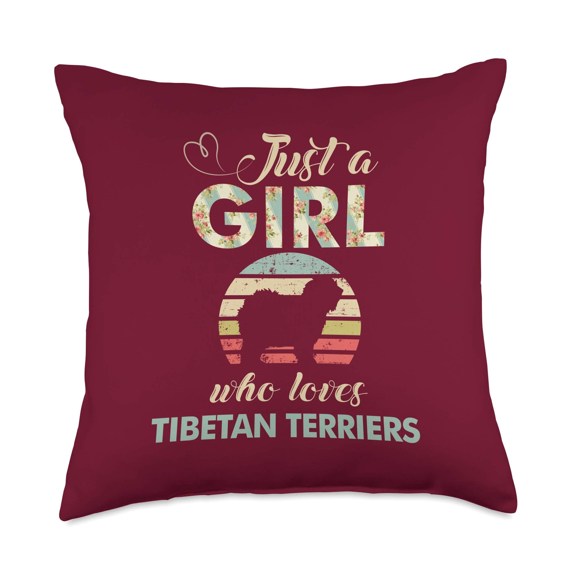 Check out my other Tibetan Terrier T-shirts Just A Girl Who Loves Tibetan Terriers Retro Vintage Dog Throw Pillow, 18x18, Multicolor