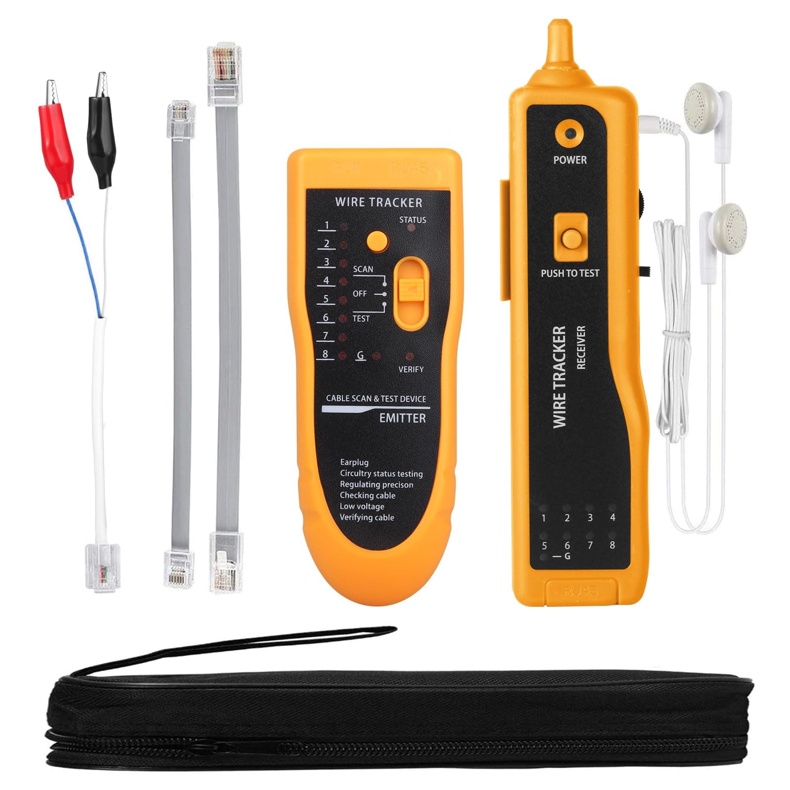 Cable Tracer Ethernet Network Cable Tester RJ45 RJ11 - Wire Toner Tracker CAT5 CAT6 Continuity Tester - Tone Generator and Probe Kit Telephone Line Finder Locator Detector Tool - Orange