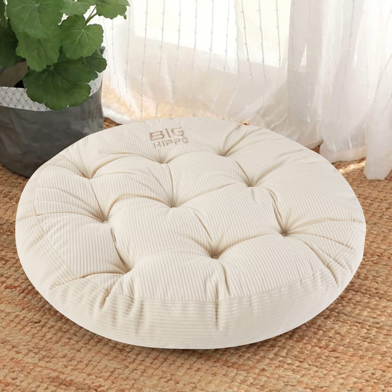 Floor Pillow Cushion, 22 Inch Round Seat Cushions Thick Meditation Cushion for Yoga Living Room Sofa Balcony Indoor & Outdoor (Beige)