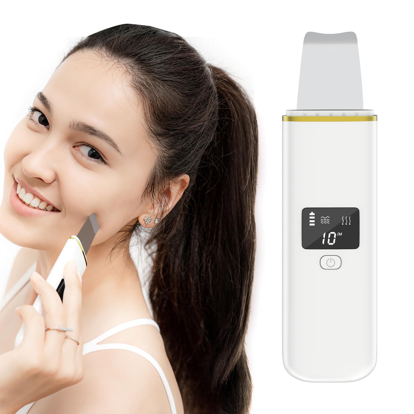 CARER SPARK Ultrasonic Skin Scrubber - Facial Skin Scrubber Electric Skin Spatula with LCD Display USB Rechargeable 4 Modes for Deep Cleaning Blackhead Pores Removal Skin Care