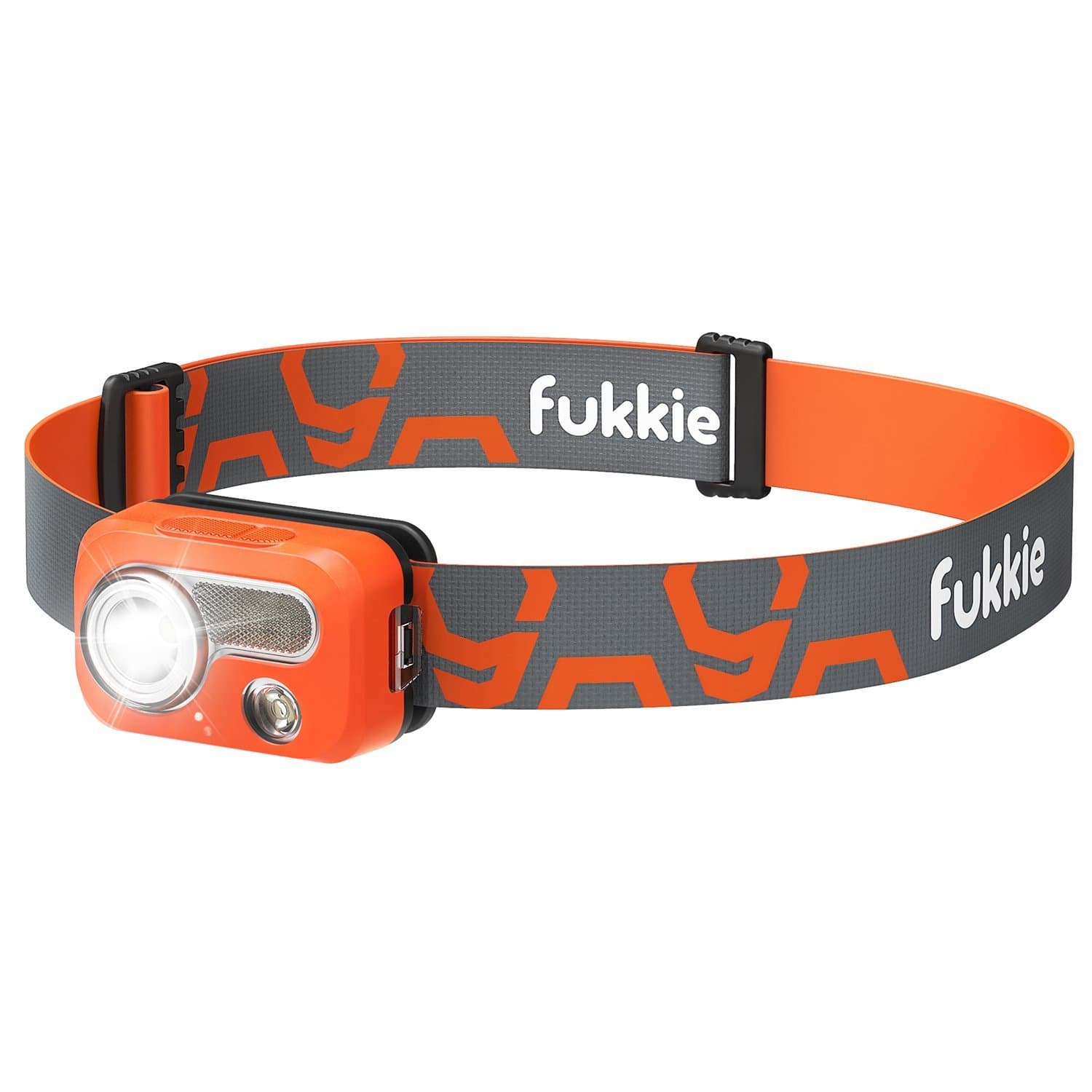 Fukkie IPX7 Waterproof 215 Lumens Head Torch with 6 LED Light Modes, Floodlight and Adjustable Headband and Carabiner, Ideal for Jogging, Camping, Hiking, AAA Batteries included
