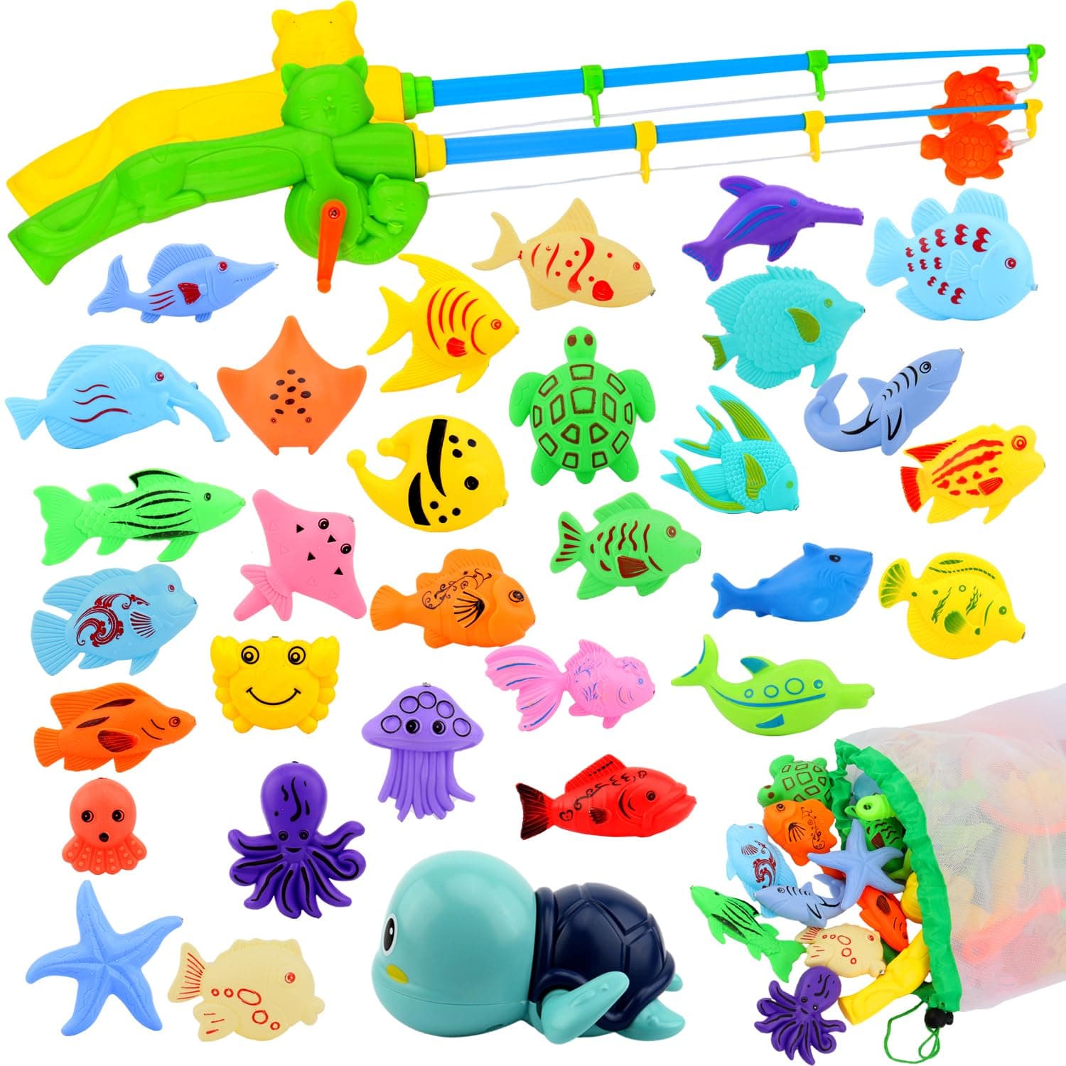 Magnetic Fishing Pool Toys Game, Water Table Bathtub Bath Toy - Pole Rod Floating Fish, Birthday Party Gifts for Toddler Age 3 4 5 6 Year Old, Kids Outdoor Toys