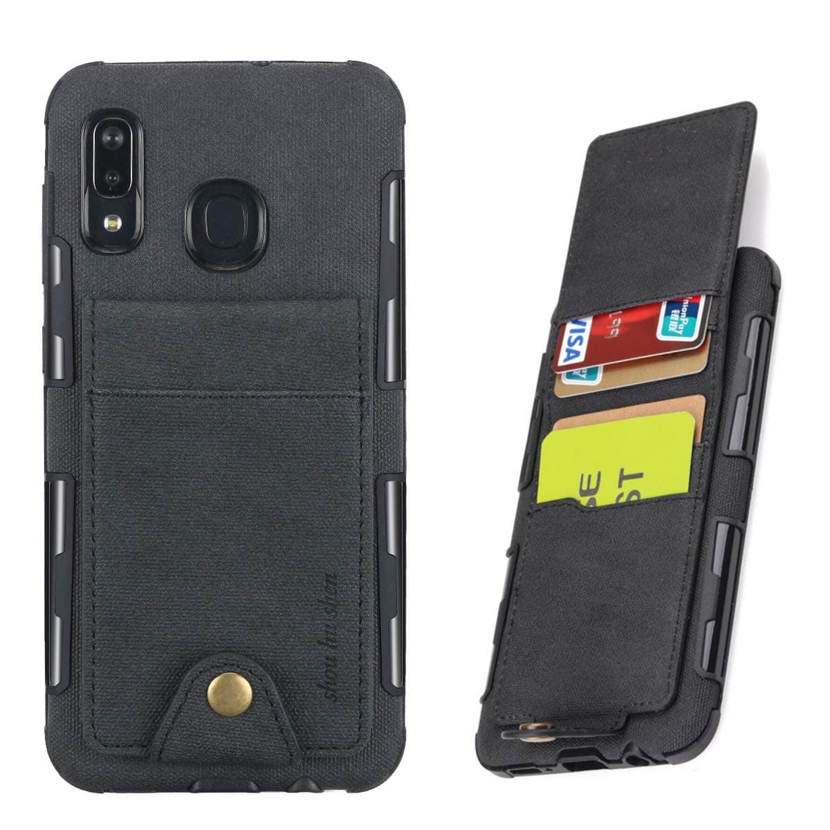 Lnobern for Samsung Galaxy A20 A30 Case,5 Card Slots,360 Degrees Full Body Protection,Anti-Scratch,Shockproof PU Leather Back Cover Case for Galaxy A20 A30 2019 (Black, for Galaxy A20/A30)