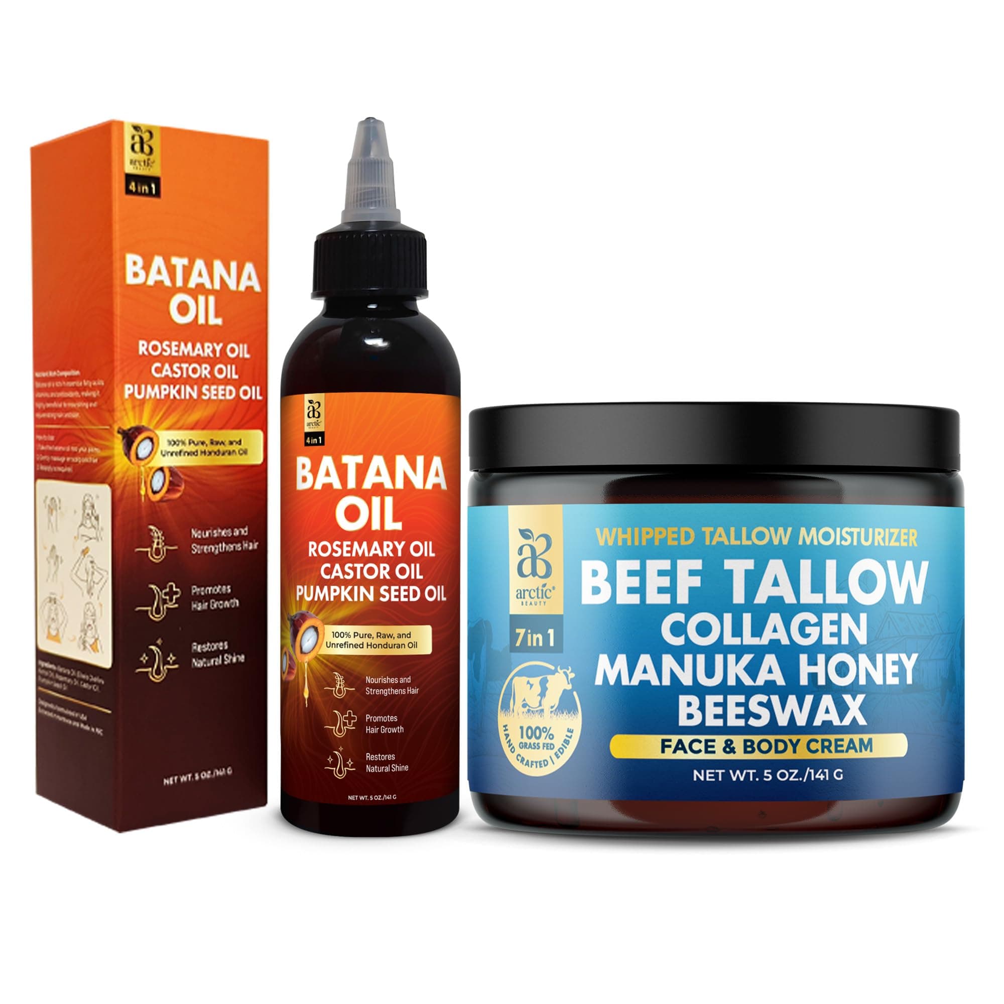 Beef Tallow Balm for Skin & Batana Oil for Hair 5 oz