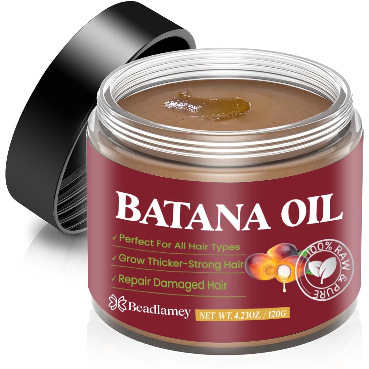 Dr. Sebi Organic Batana Oil: 100% Pure Unrefined - Promotes Hair Growth & Thick-Strong Hair for Men & Women - 4.2 OZ