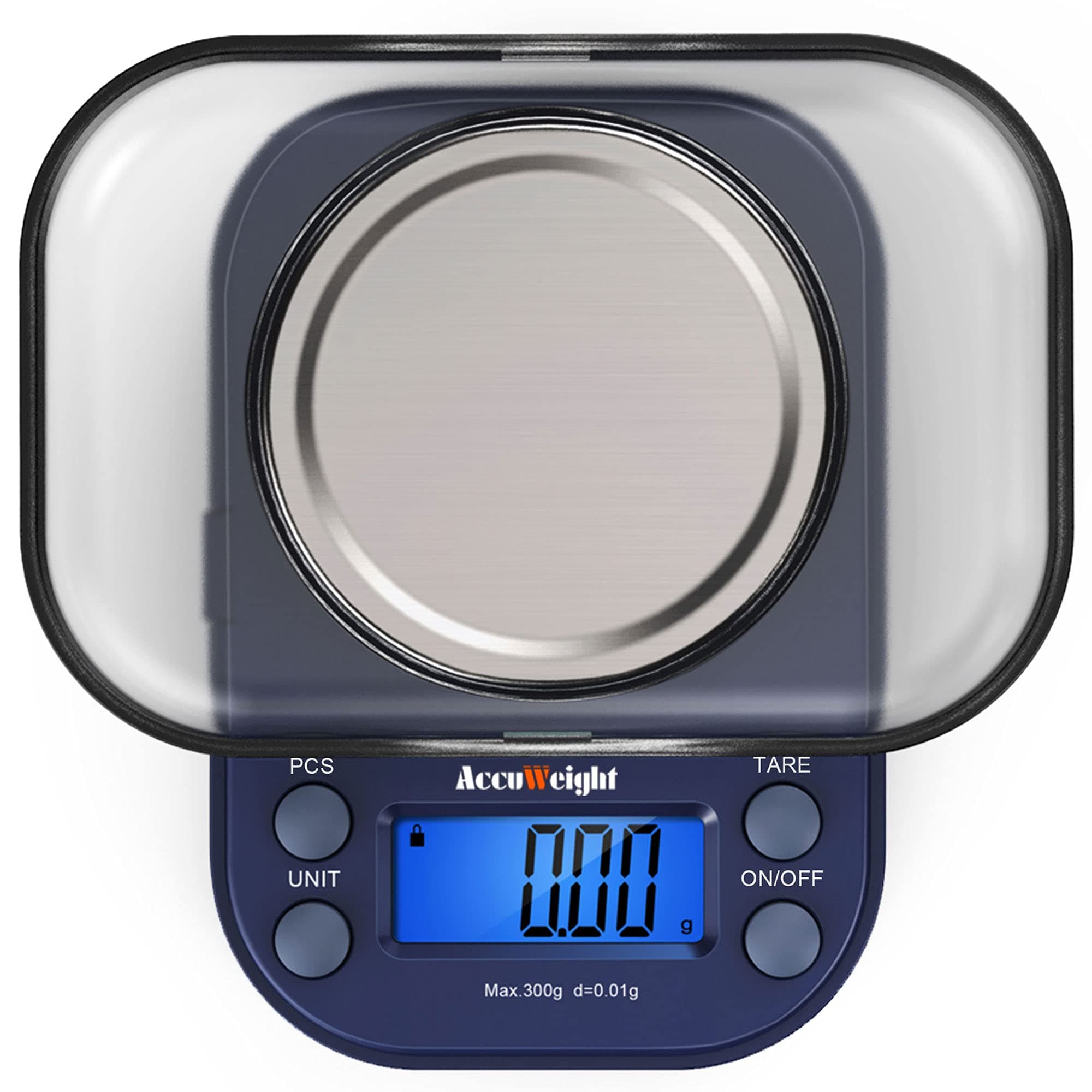 ACCUWEIGHT Blue 300g LCD Mini Precision Scale, Stainless Steel, 0.01g, Multifunctional, Portable, Auto Shut Off, Kitchen, Jewelry, Gold, Coins, Chemistry Lab