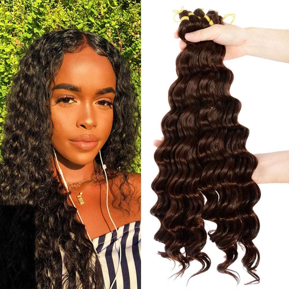 Deep Wave Crochet Hair 6 Pack 20 inches Light Brown Bohemian Synthetic Short Hair Styles for Women Hair Extensions 4#