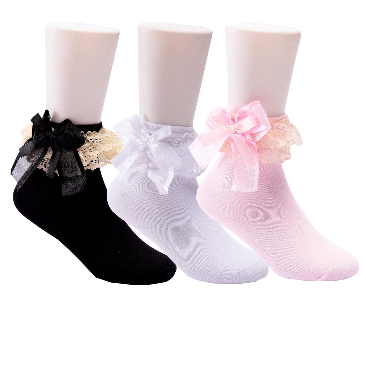 Baby Toddlers Girls White Cotton Princess Style Lace Ruffles Top Frilly Socks Bowknot