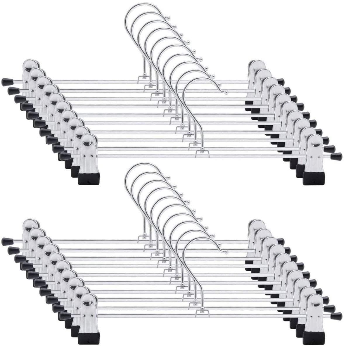 Trouser Hangers - Pack of 20 Skirt Hangers With Adjustable Non-Slip Clips, Heavy Duty and Durable - Space Saving Pants and Skirts Organizer