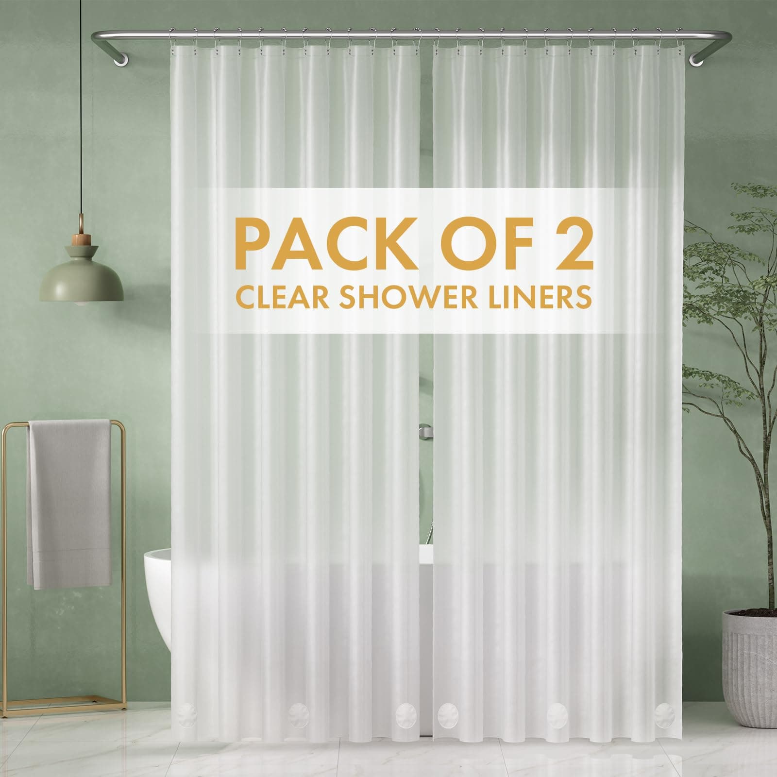 AmazerBath Shower Curtain Liner 2 Pack, 72 x 96 Inches Extra Long PEVA Plastic Shower Liner with Heavy Duty Stones and 12 Rustproof Metal Grommet, Lightweight Waterproof Shower Curtain - Frosted