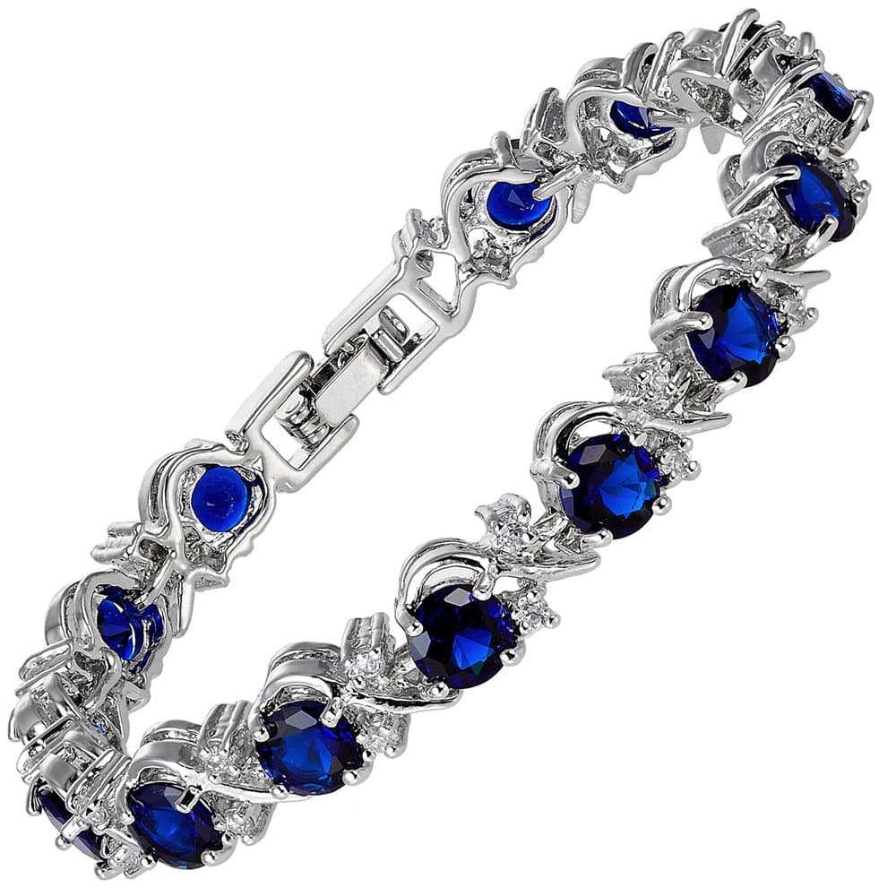 BLOSSOM Women's Tennis Bracelet – 18K White Gold Plated, Round Cut Multi-Colour Cubic Zirconia, 18 cm (7 Inch) Elegant Birthstone Bracelet for Women, Wedding, Gifts & Everyday Wear