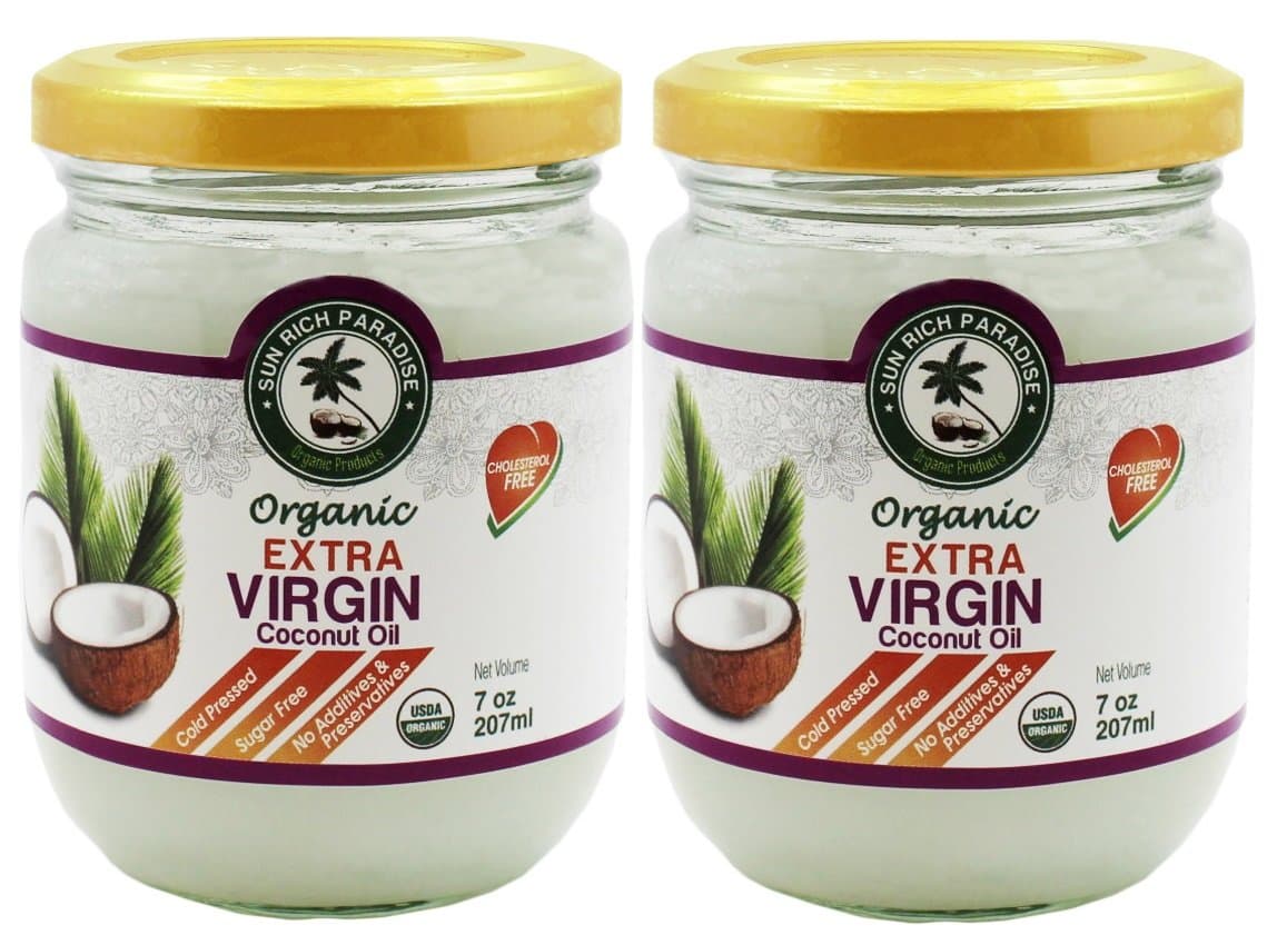 Sun Rich Organic Extra Virgin Coconut Oil (2 Pack of 7 oz) Glass Jar | Cold Pressed, Unrefined, USDA-Certified | Kosher and Vegan Friendly, Bonus- ebook included