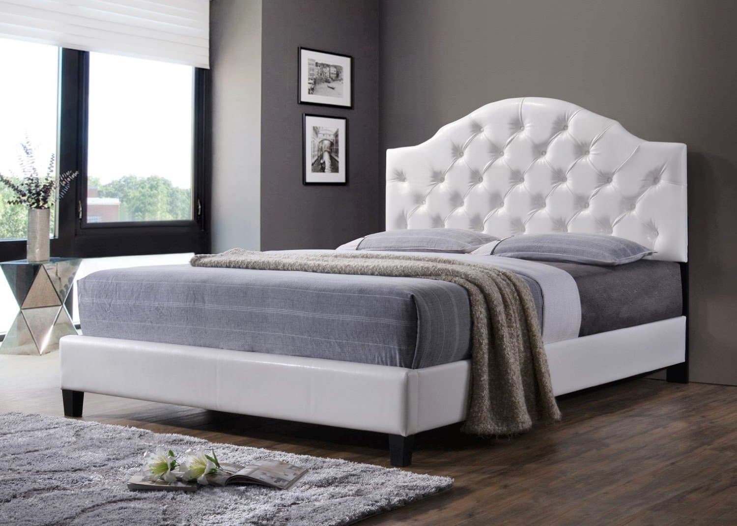AS Quality Luxury Tufted Bed Frame with Headboard and Footboard, Queen, White