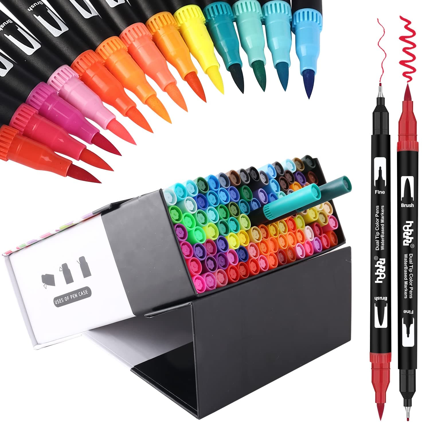 hhhouu 100 Colours Dual Tip Brush Pen Set, Fineliner Pens, Art Markers For Adult and Kid Drawing, Colouring book, Calligraphy Bullet Journal hho-100B