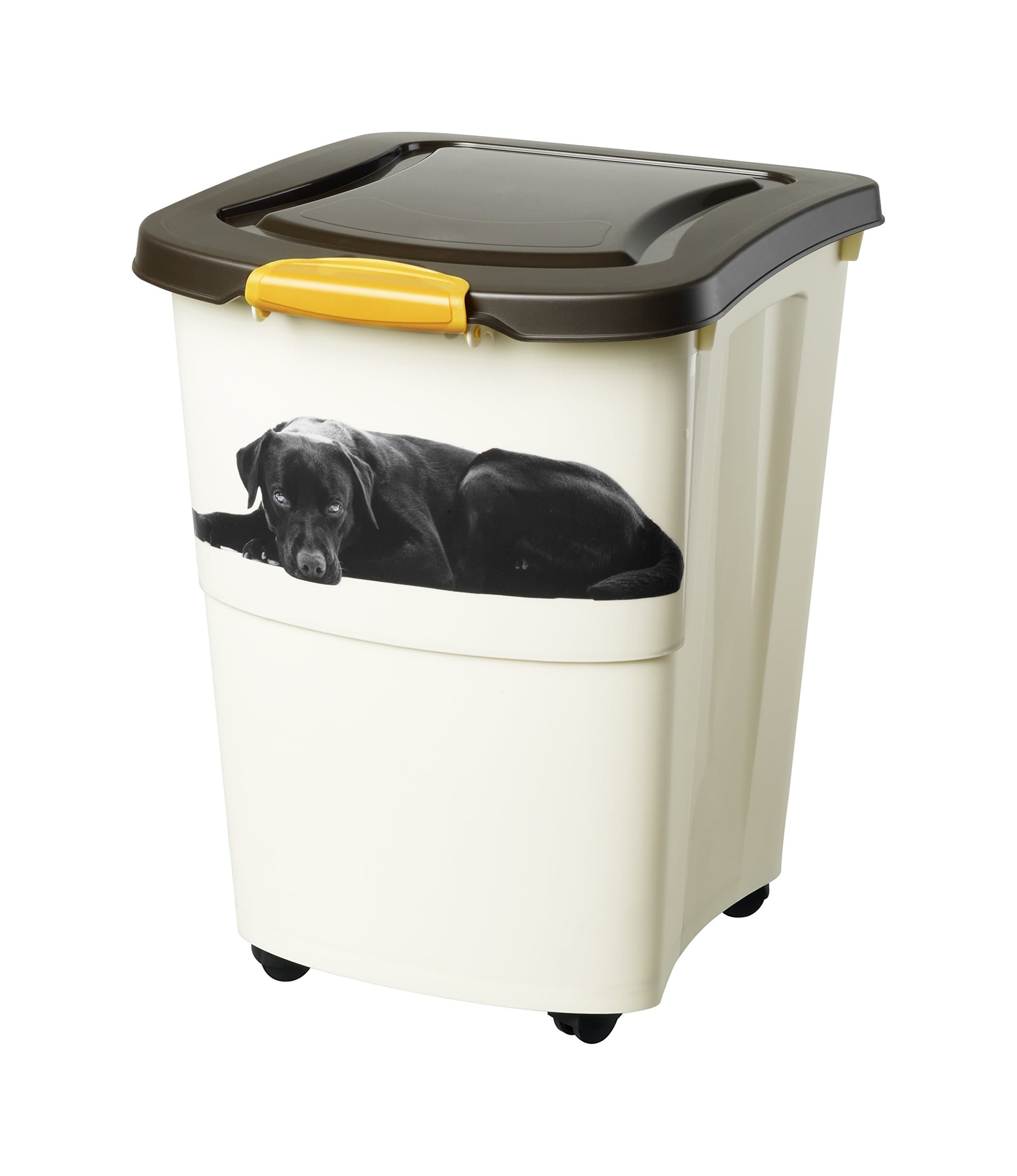 Rotho storage box for pet food, made from plastics (PP) - pet food container with 4 castors, airtight lid and scoop - capacity 18 kg - for dogs, cats, horses