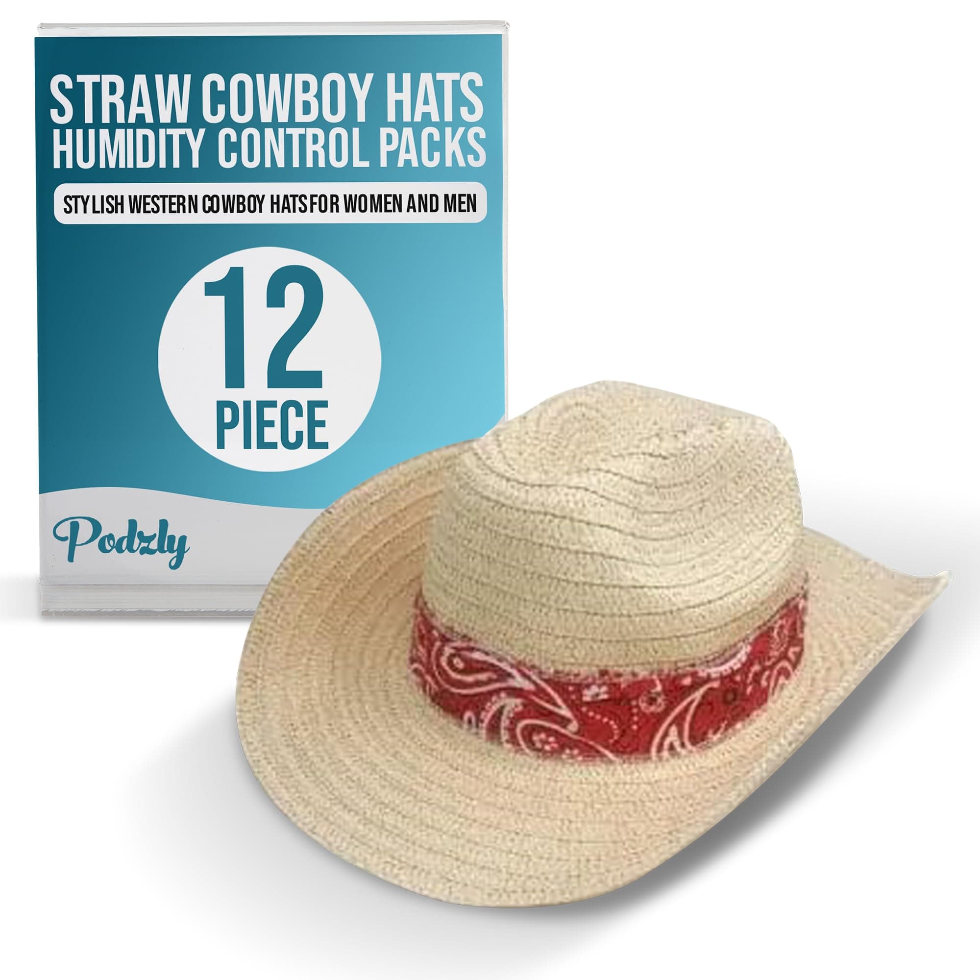 Podzly 12 Piece Straw Cowboy Hats - Stylish Western Cowboy Hat for Men and Women - Ideal Summer Party Accessory