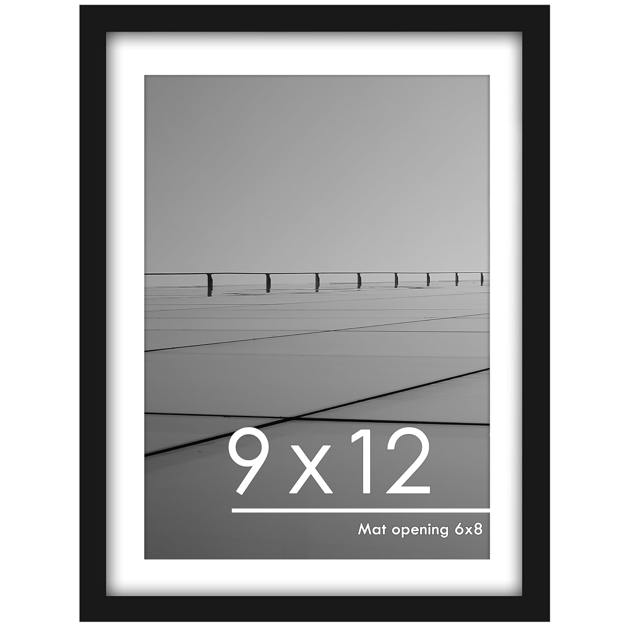 PEALSN 9x12 Picture Frame, Display Pictures 6 x 8 with Mat or 9 x 12 Without Mat for Wall Mounting Display, Photo Frames, Black