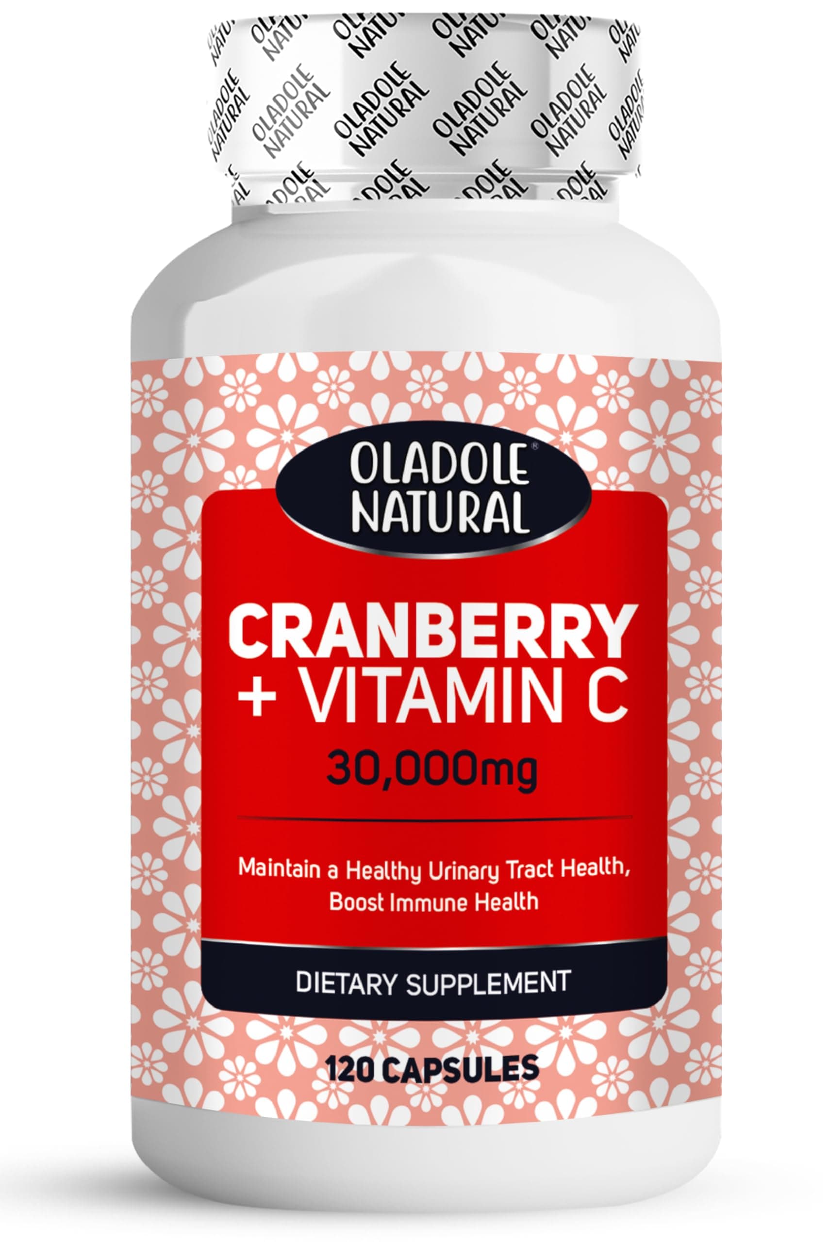 Oladole Natural Cranberry + Vitamin C - 120 Capsules | Promotes Urinary Tract Health, Boosts Immune Support, Powerful Antioxidants, Heart Health, Blood Sugar Control| Non-GMO, Gluten-Free