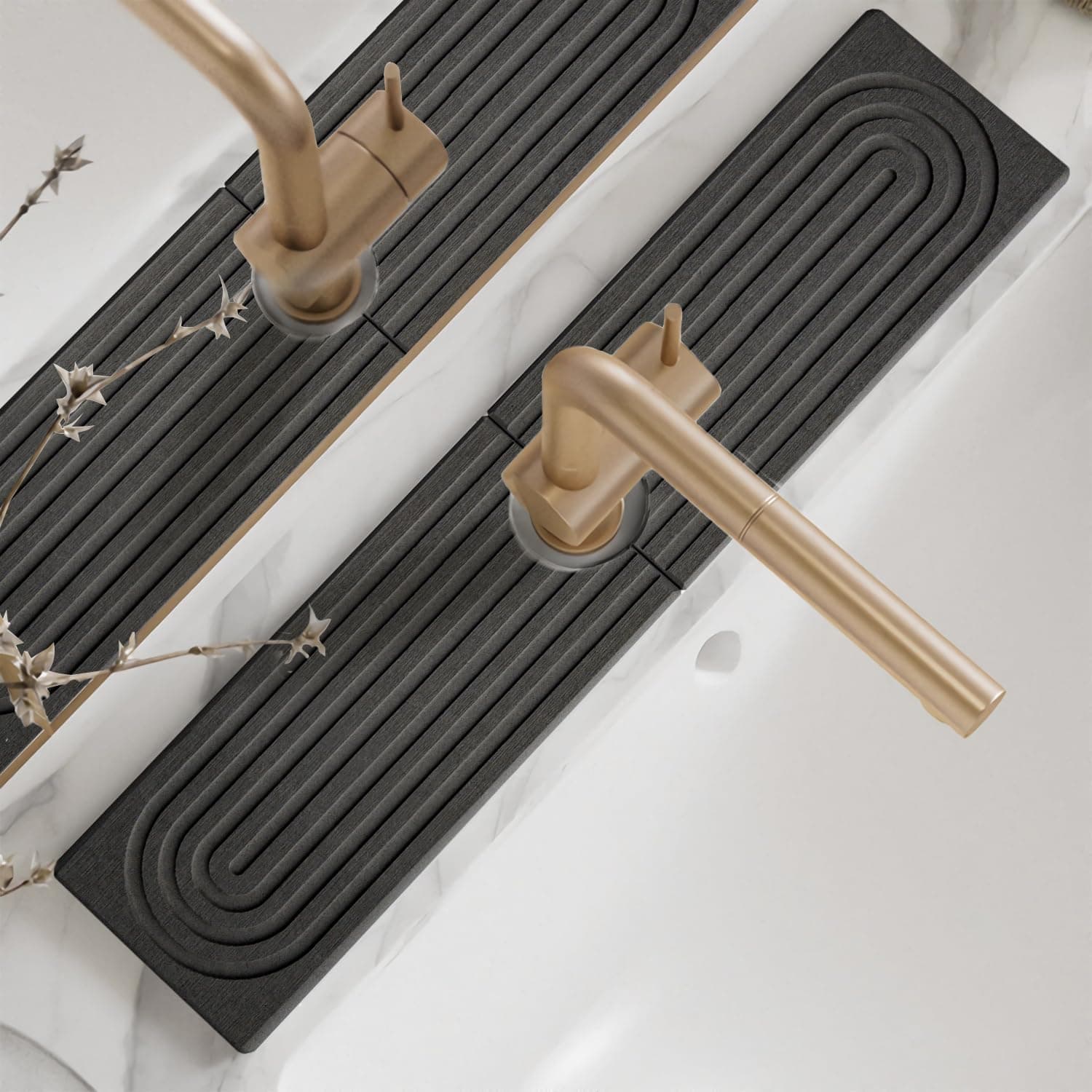 Diatomite Kitchen Sink Faucet Splash Guard - 24 Inch DryingNeat Stone Sink Tray, Mordern Faucet Handle Drip Catcher Stone, Absorbent Mat for Kitchen Counter [Dark Grey, 23.6"x 3.9"]