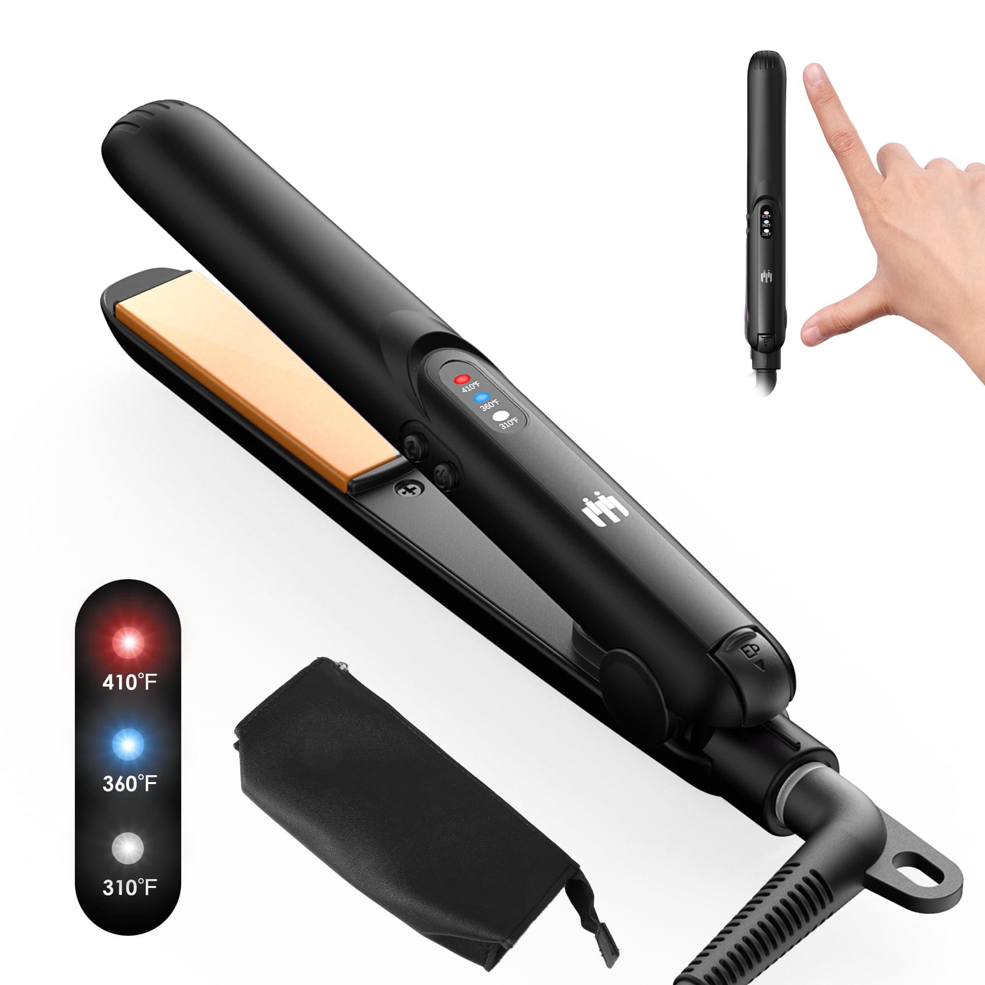 Mini Flat Iron, 0.7 Inch Ceramic Small Hair Straightener for Short Hair Curls Bangs, Portable Travel Iron Dual Voltage with Travel Pouch, 3 Temperature Adjustable