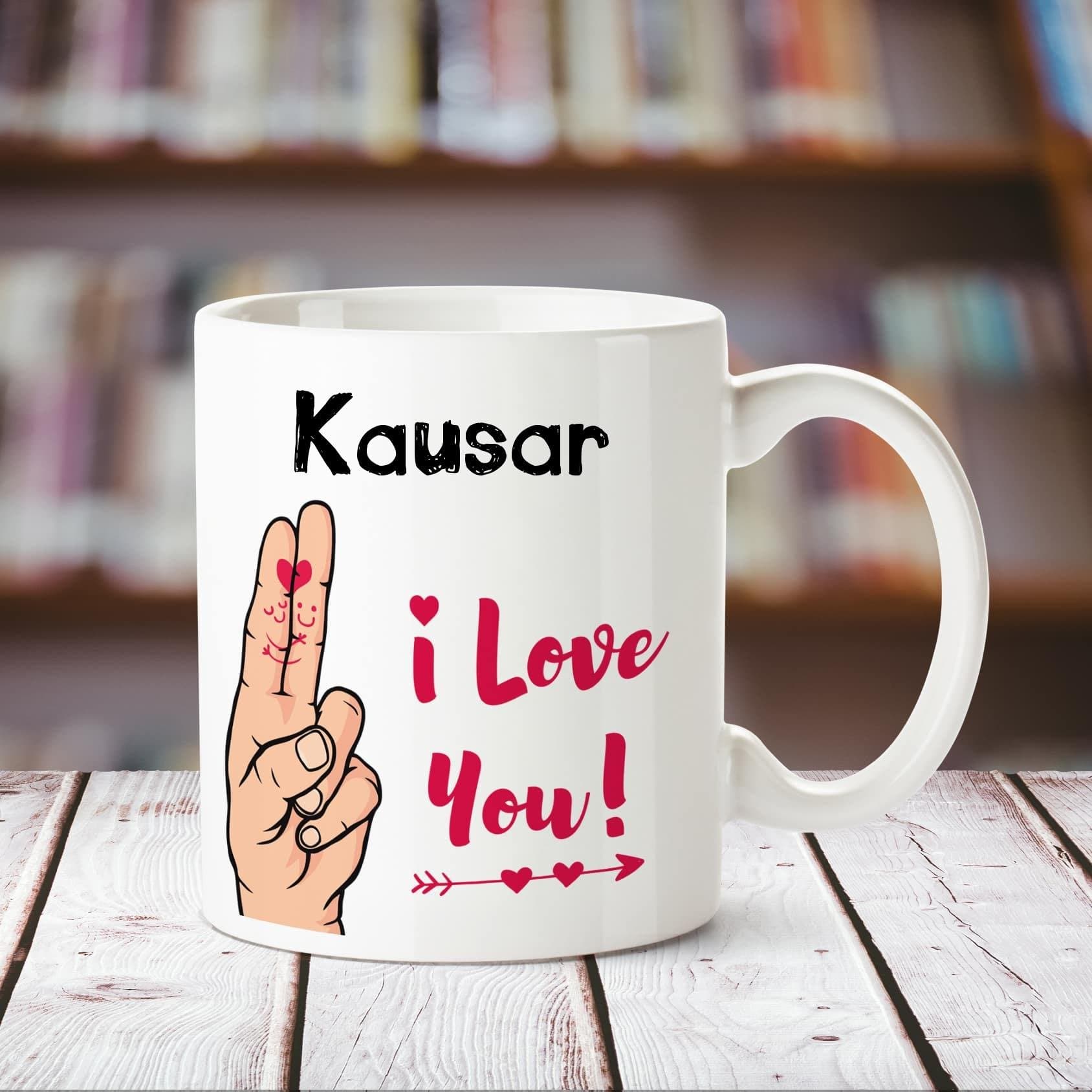 Huppme I Love You Kausar Printed Personalized Coffee Mug, 350 ml, White