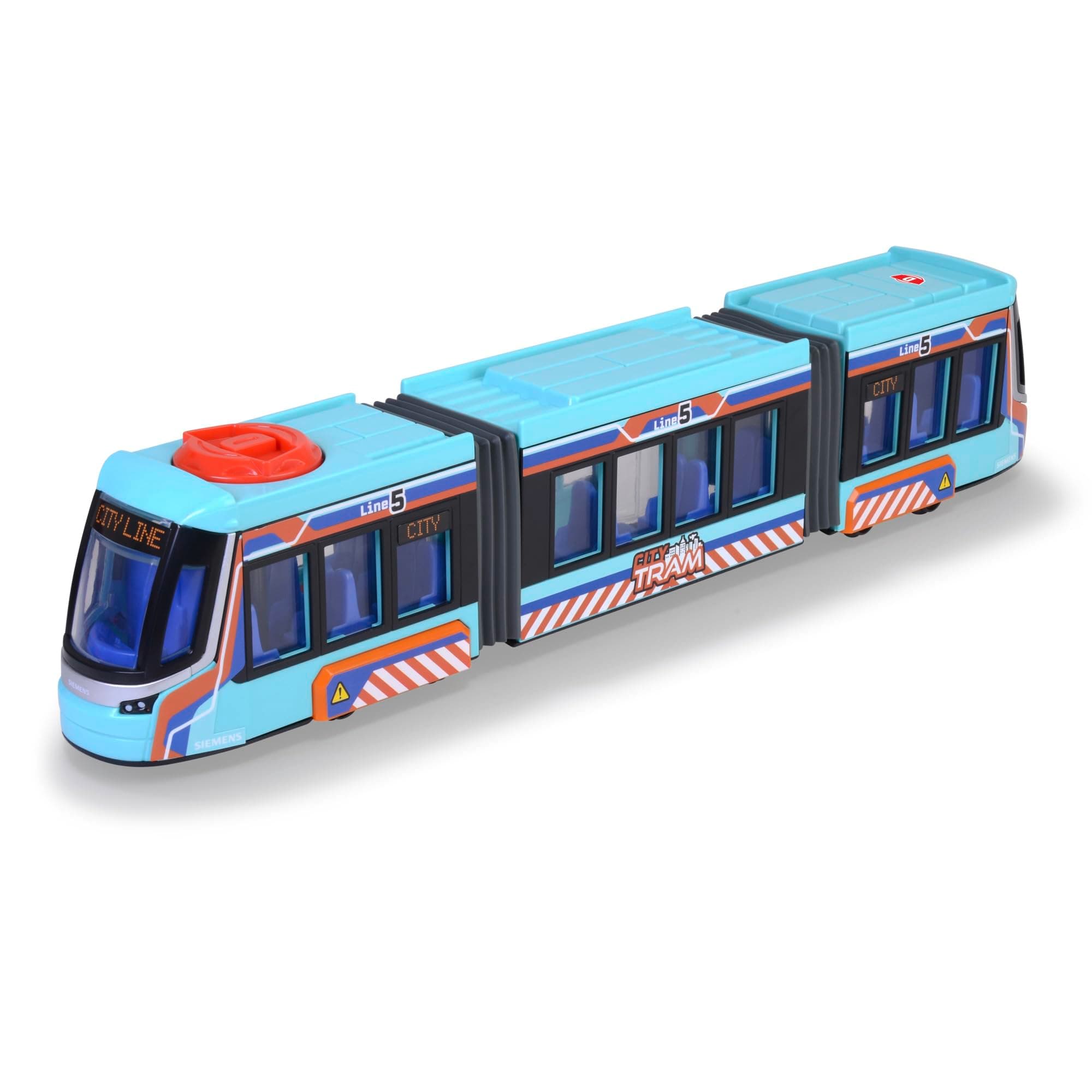 Dickie Toys - Siemens City Tram Toy Vehicle (41.5 cm) - Large Tram with Wheels for Children from 3 Years, Model Train with Freewheel, Steering Control & Opening Doors, Blue