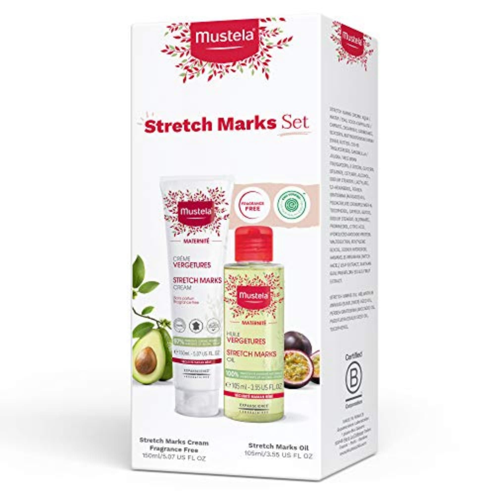 Maternity Stretch Marks Set - Natural Pregnancy Skincare - Contains Stretch Marks Cream & Belly Oil - EWG Verified & Fragrance-Free - 2 Items Set