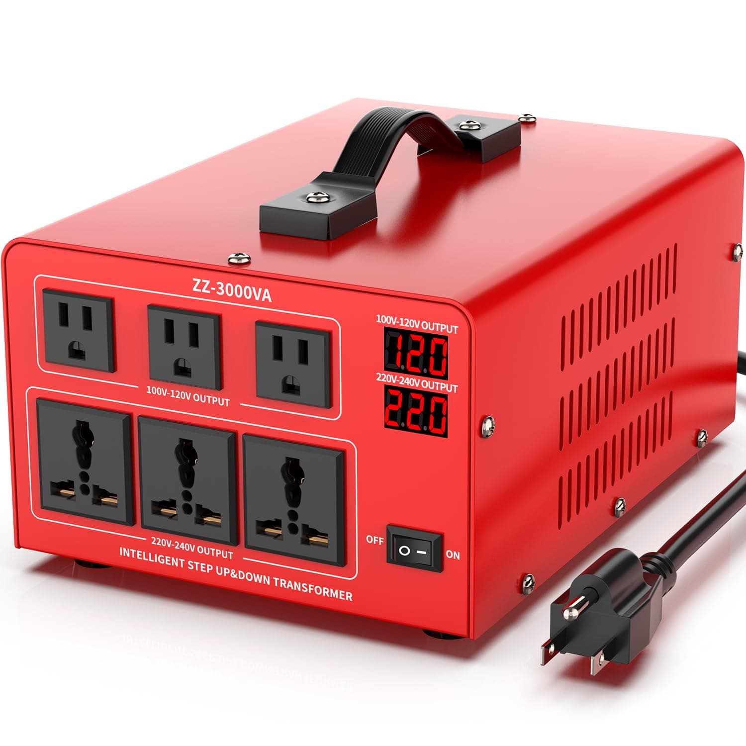 OLTEANP 3000 Watt Voltage Converter Auto Transformer Heavy Duty Step Up/Down Power Converter 220V to 110V, 110V to 220V with 3 US Outlets, 3 Universal Outlets, LCD Display, Circuit Breaker Protection