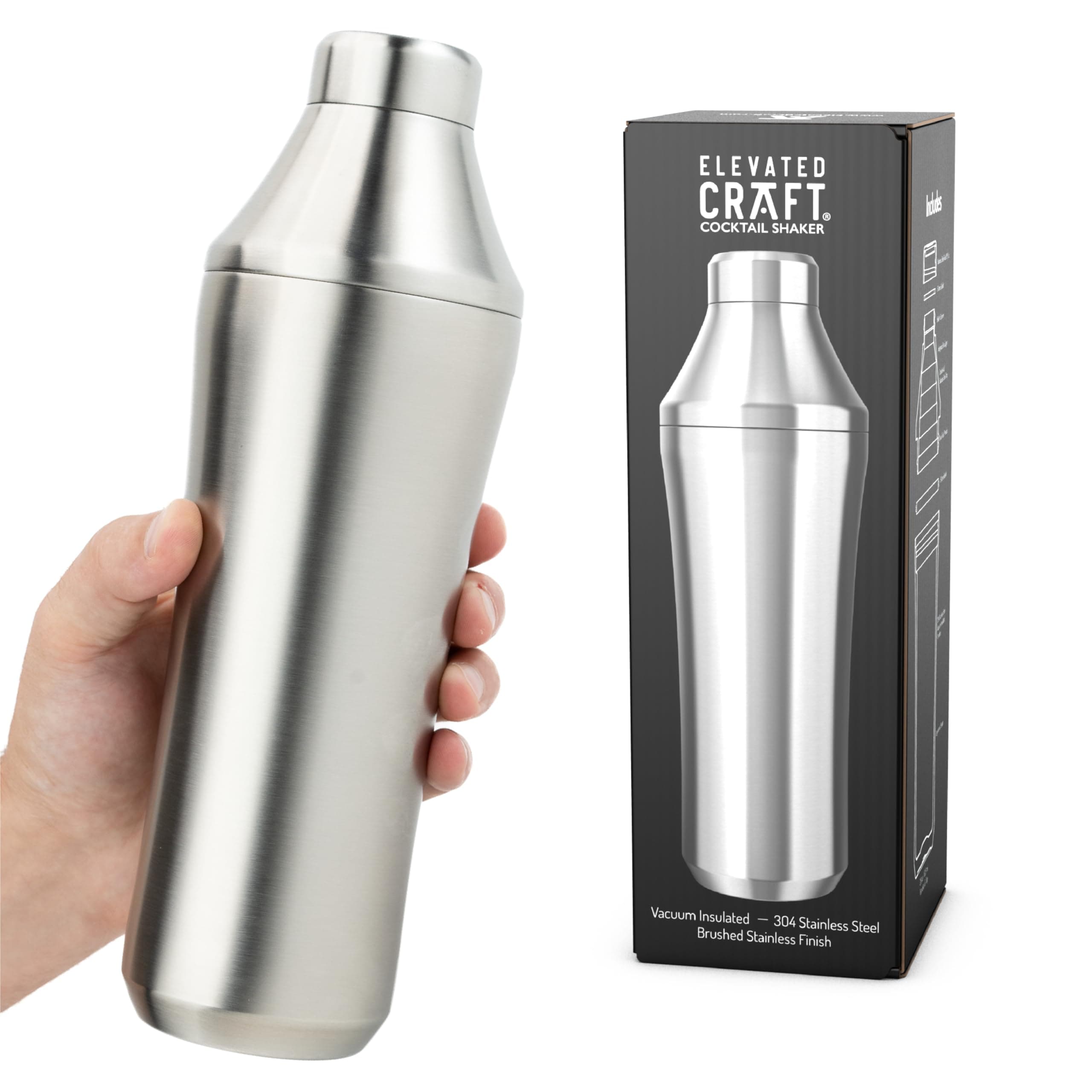 - Elevated Craft Hybrid Cocktail Shaker - Premium Vacuum Insulated Stainless Steel Cocktail Shaker - Innovative Measuring System - Martini Shaker for the Home Bartender - 28oz Total Volume