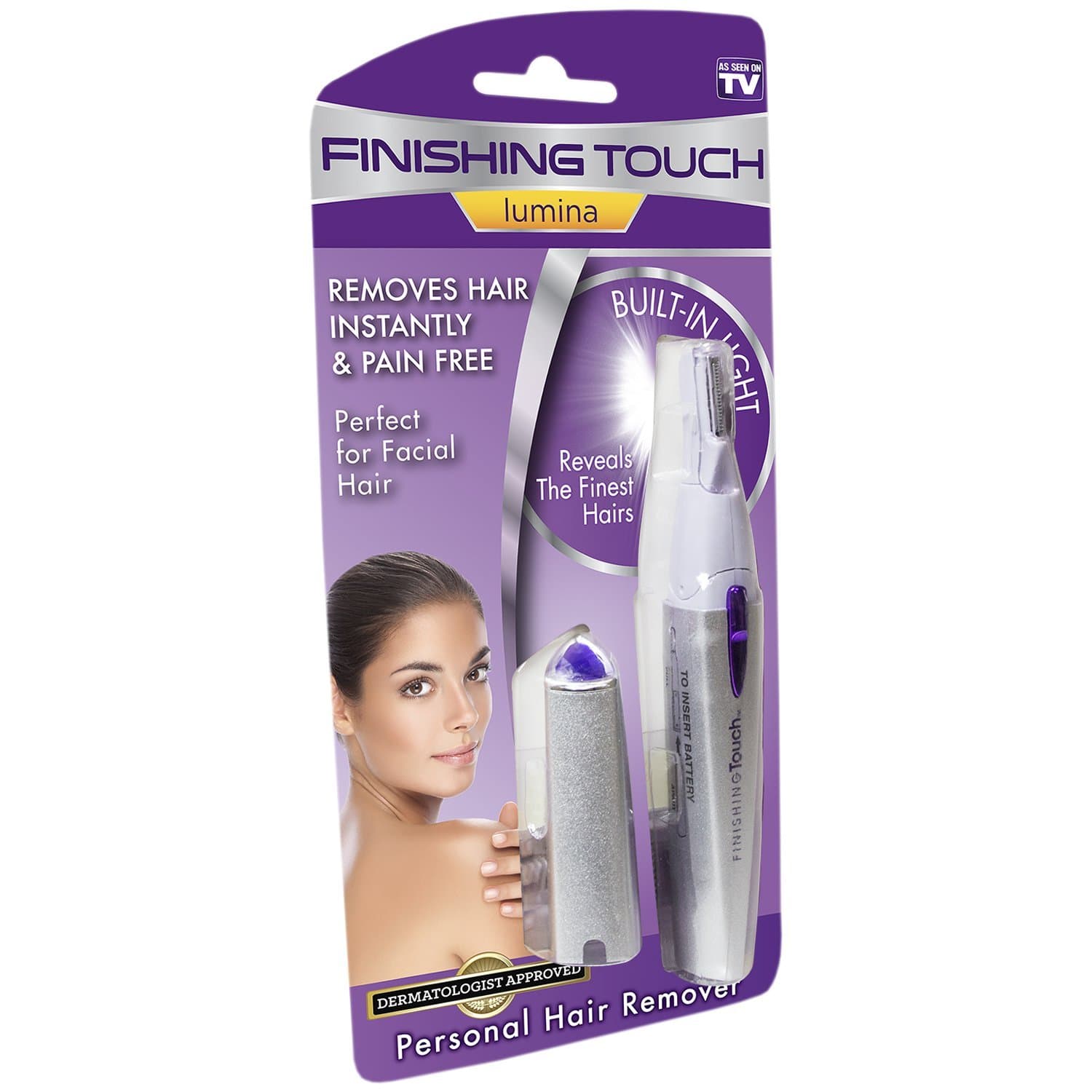 Finishing Touch Lumina Lighted Hair Remover with Pivoting Head, 2 Count (Pack of 1)