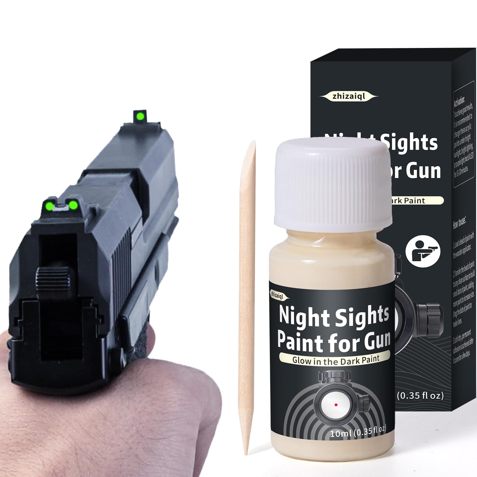 Gun Night Sights Paint, Tritium Paint for Gun Sights, Green Glow in The Dark Paint for Gun, Sight Paint for Handguns with Bright and Long Lasting Glow(White)