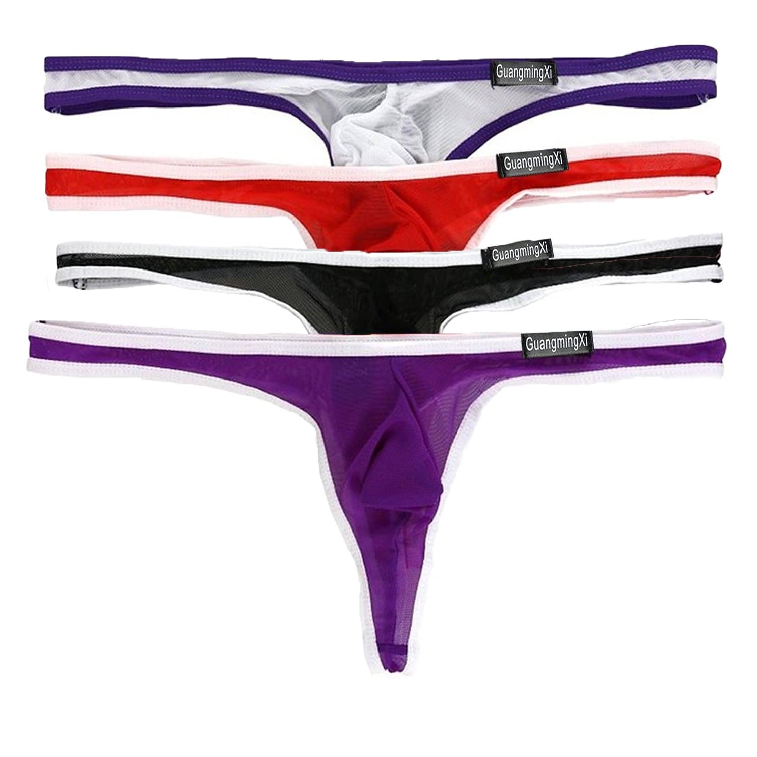 GuangmingXi Mens Thongs Low Rise G-Strings Briefs Elastic Waistband Underwear 4-Pack
