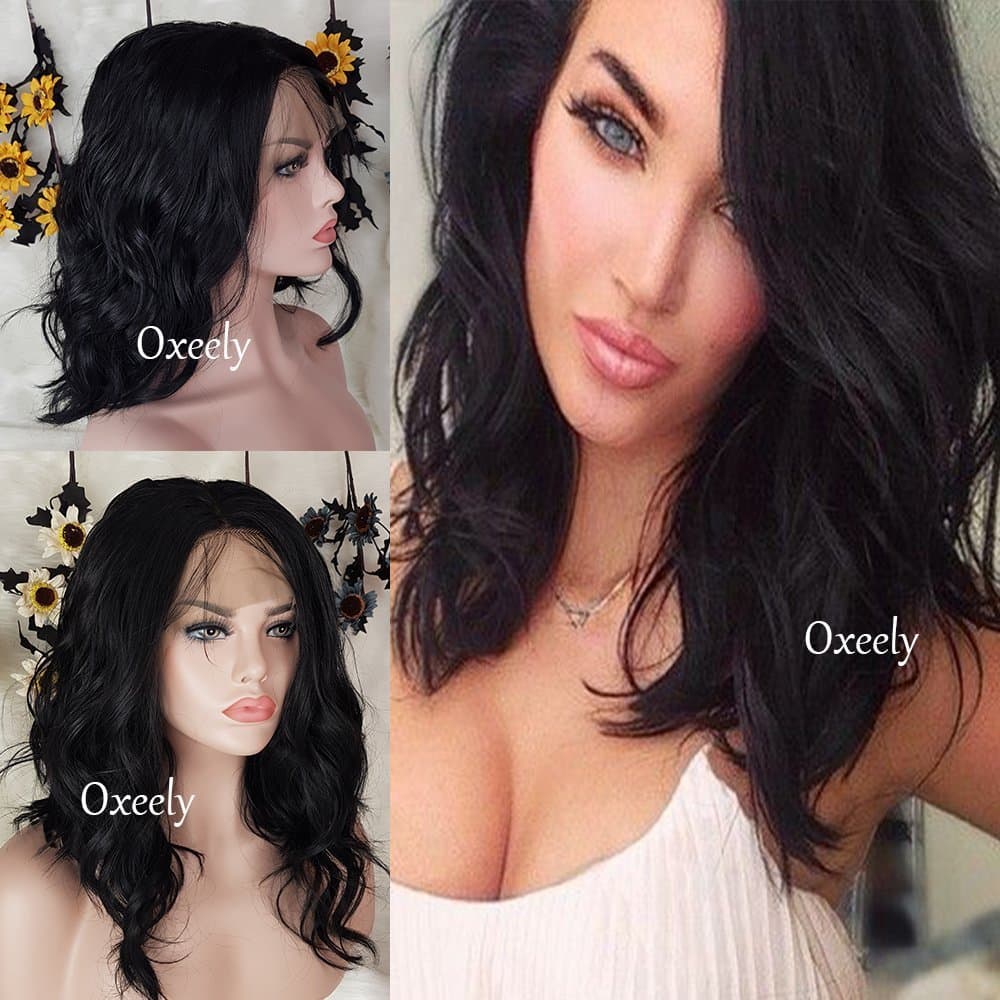 LOB Hair Wigs Black Synthetic Lace Front Wigs Short Wavy Bob Hair Heat Resistant Synthetic Lace Front Wigs For Black Women