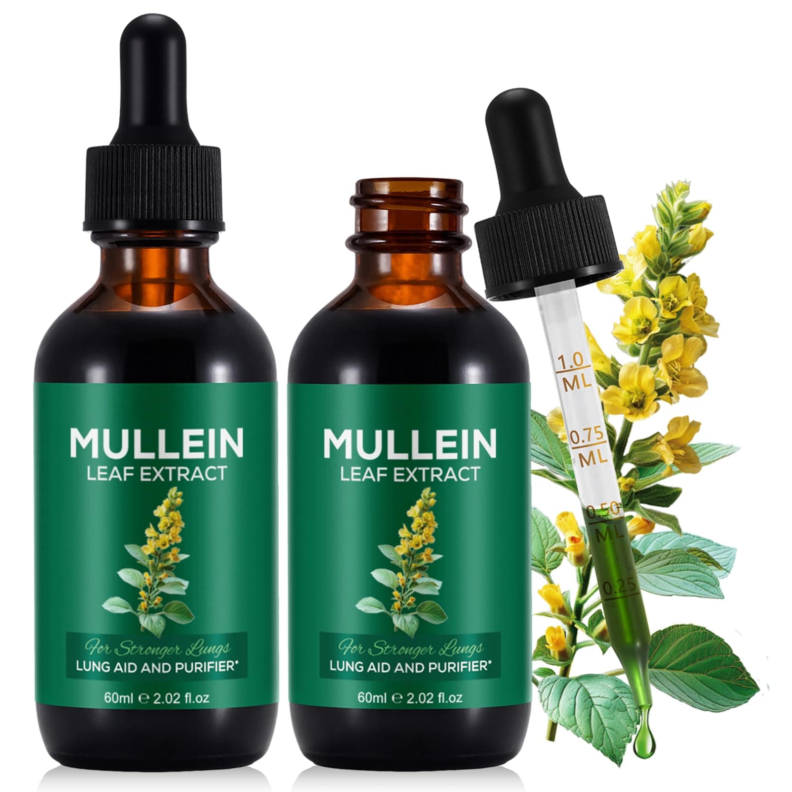2 Pack Mullein Drops for Lungs, Mullein Leaf Extract with Chlorophyll, Mullein Leaf Extract Supplement, for Lung Cleanse and Respiratory Support