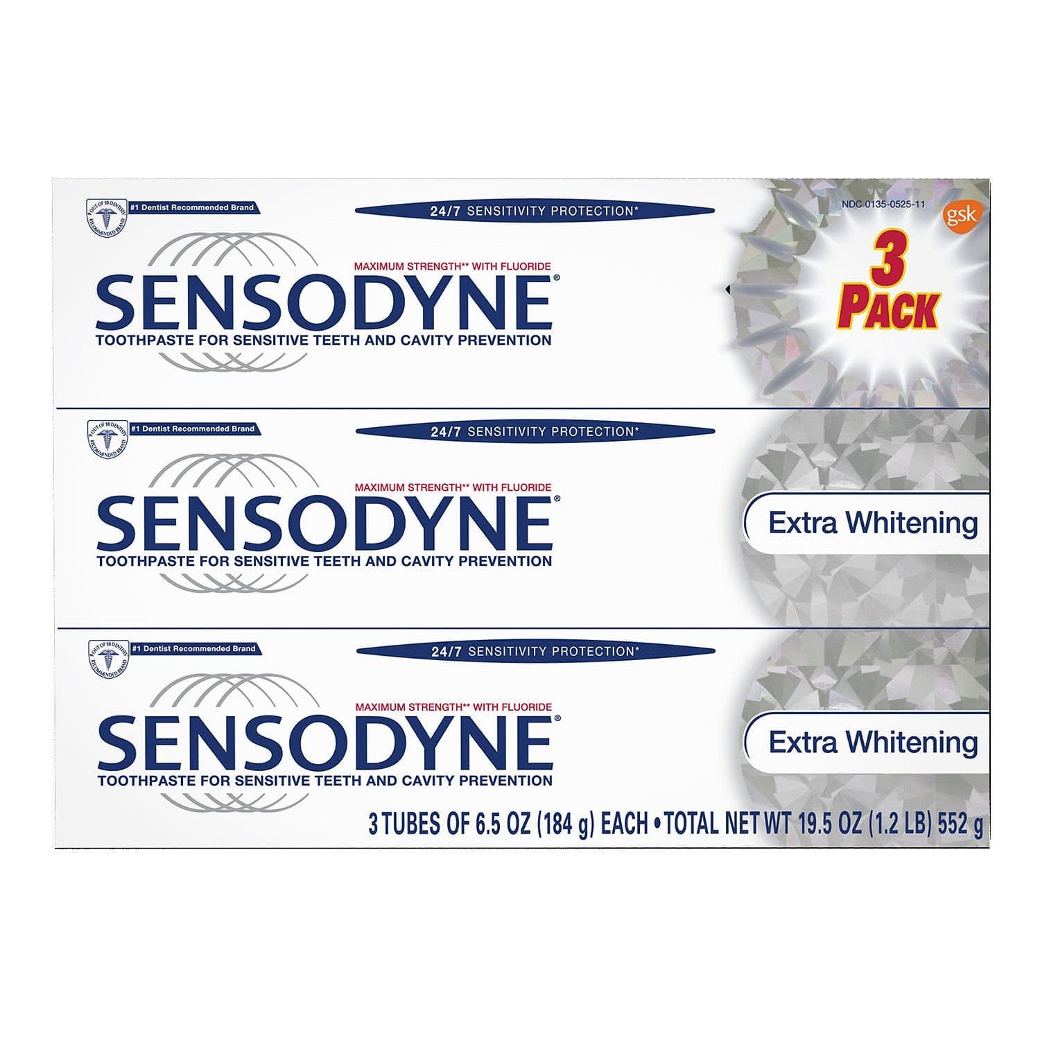Toothpaste for Sensitive Teeth and Cavity Prevention, Maximum Strength Extra Whitening 6.5 oz (3 pack) - 08421