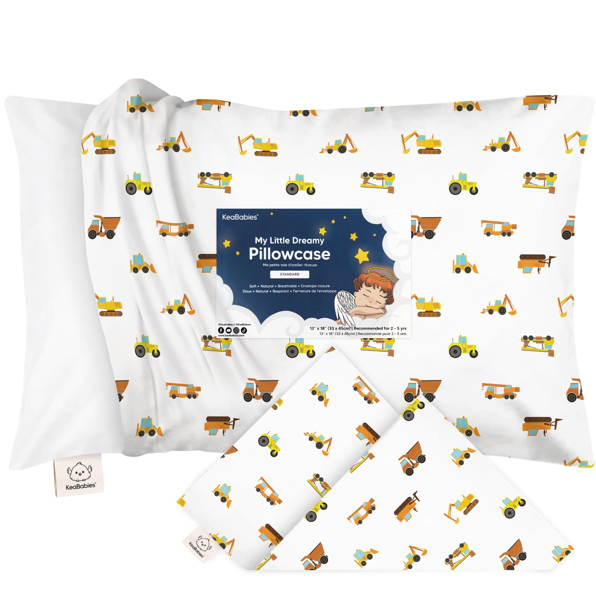 KeaBabies Toddler Pillowcase for 13X18 Pillow - Organic Toddler Pillow Case for Boy, Kids - 100% Natural Cotton Pillowcase for Miniature Sleepy Pillows - Pillow Sold Separately (Construction)