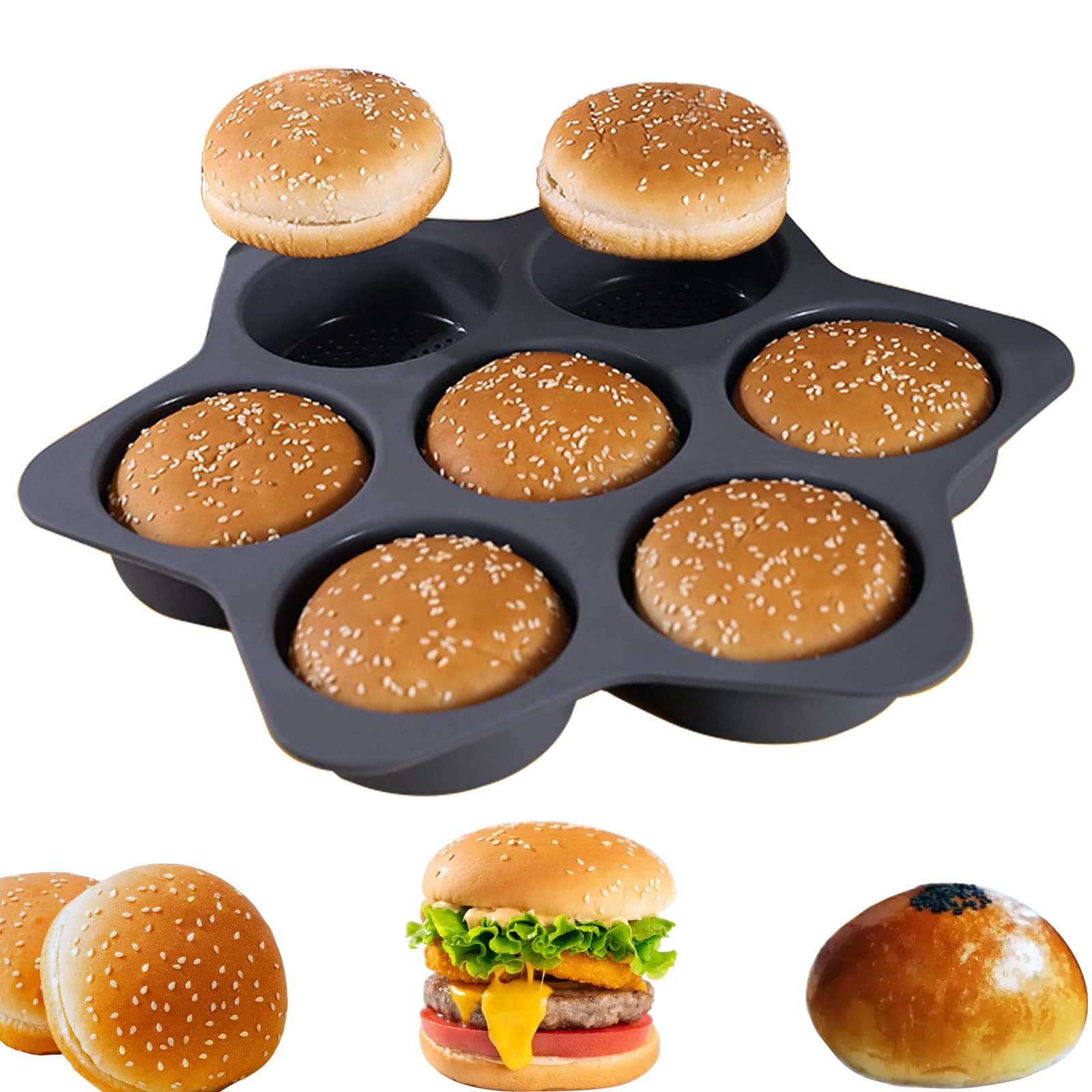 Silicone Hamburger Bun Mold 7 cavity loaf pan Non Stick Baking Pannon-stick pan easy to release household silicone food baking New Baking tool (black)