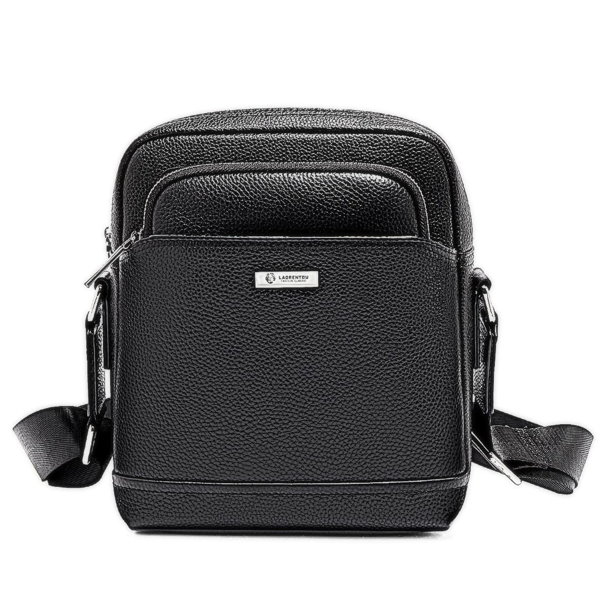 LAORENTOU Men's Genuine Leather Shoulder Bag, Business Crossbody Bag for Men Messenger Bags Leather Purse Men's Side Bags, 03 Black