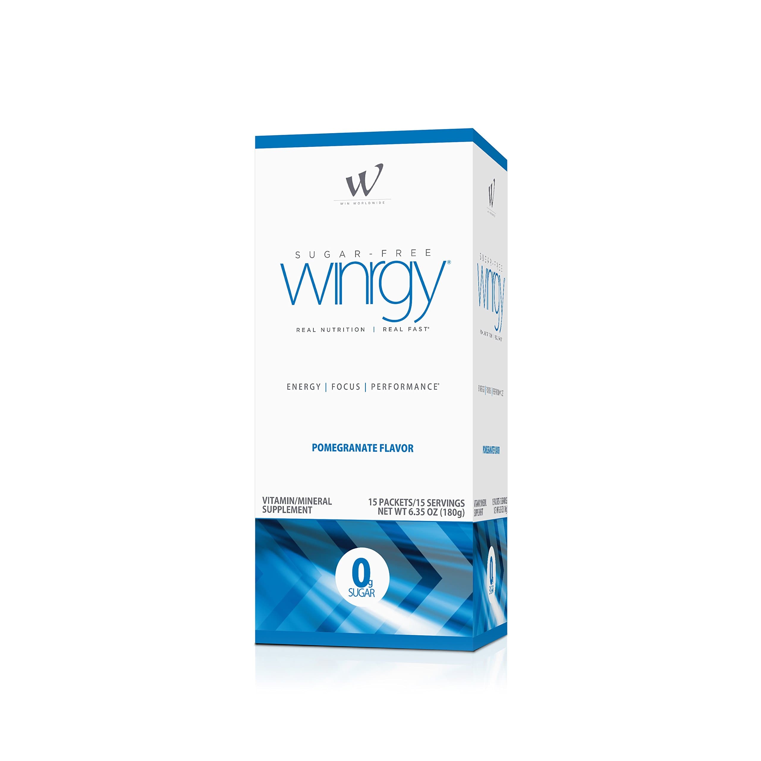 Winrgy Sugar-Free Energy Drink Mix w/ 21 Essential Vitamins, Minerals and Amino Acids: Pomegranate Flavor, (15 Packets)