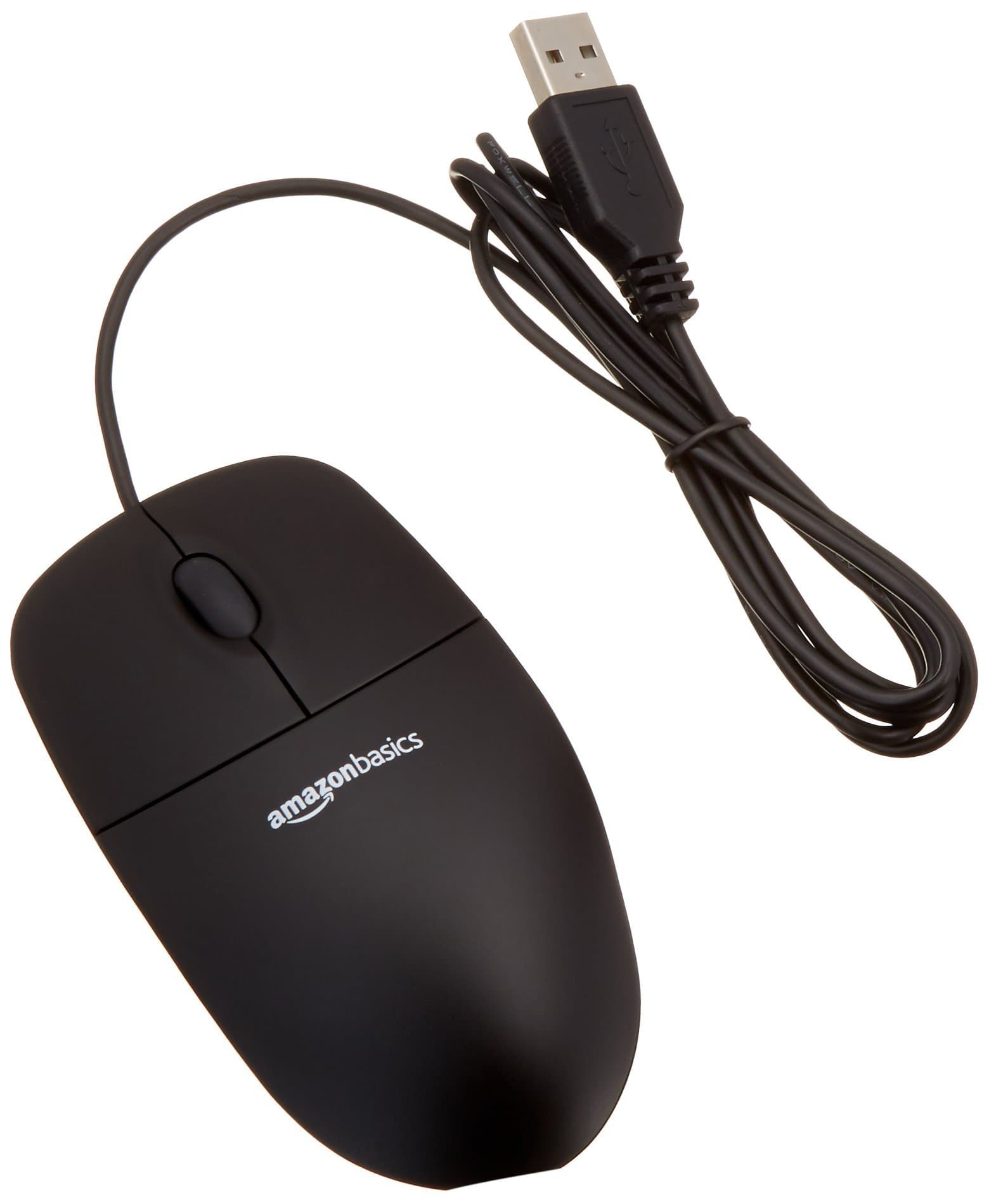 Amazon Basics 3-Button USB Wired Mouse (Black), 30-Pack