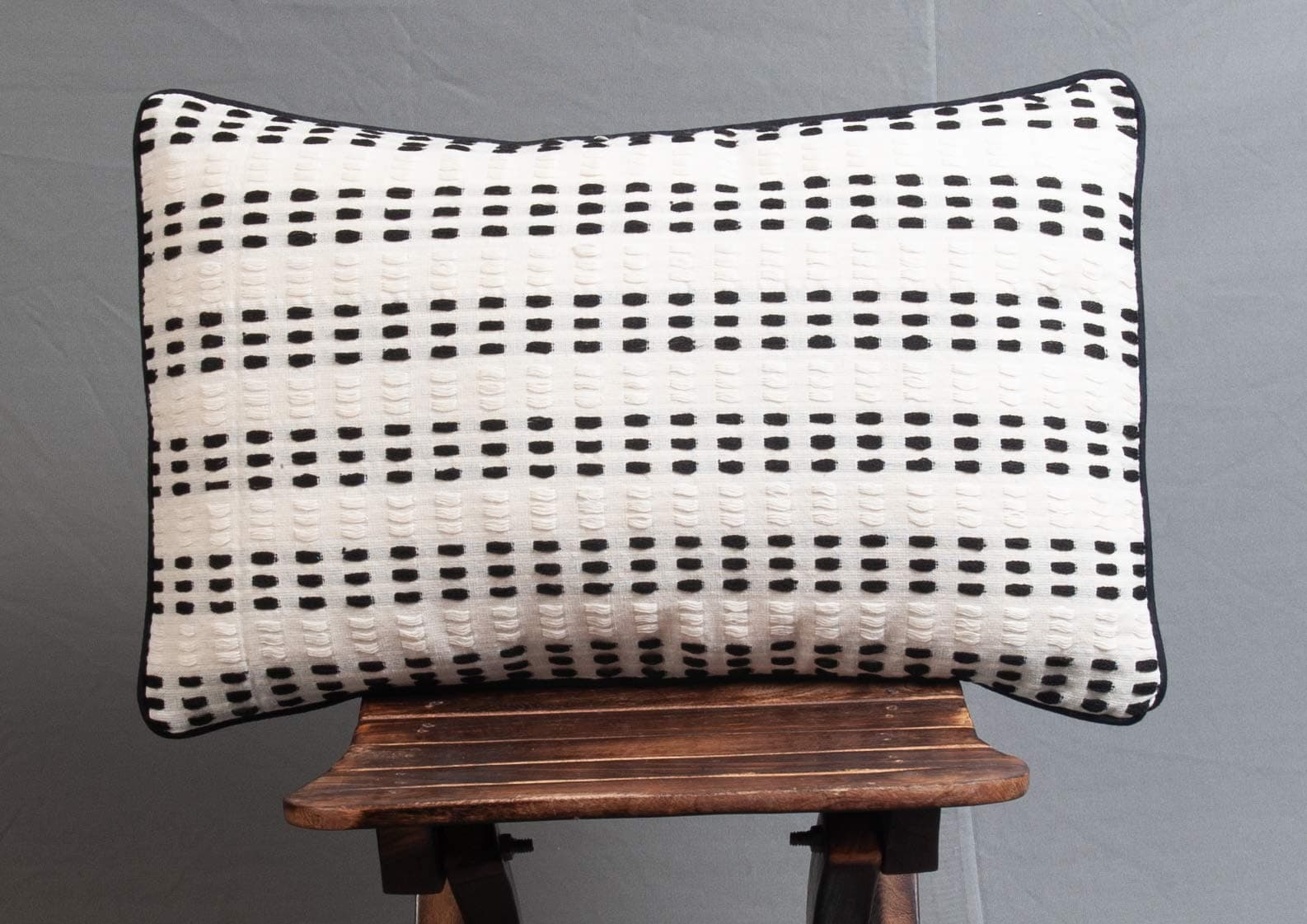 Mati maison Cotton 1 Piece Chloe Blanche Lumbar Cushion Cover, 12" x 20", White-Black