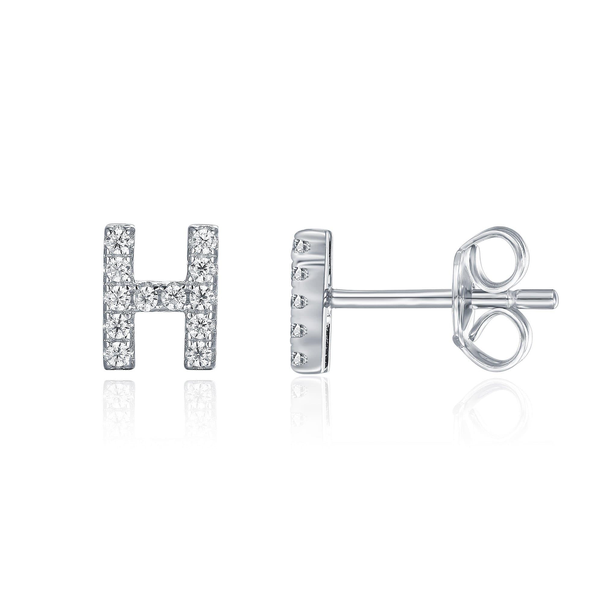 PAVOI 925 Sterling Silver CZ Simulated Diamond Stud Earrings Fashion Alphabet Letter Initial Earrings