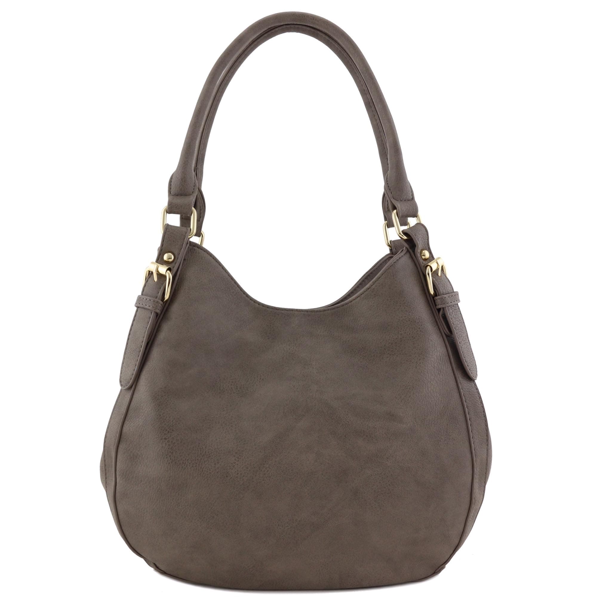 FashionPuzzleLightweight 3 Compartment Faux Leather Medium Hobo Bag