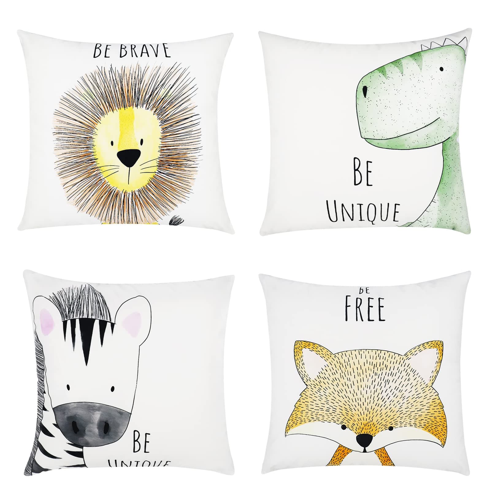 Soft Flannel Cushion Covers 45 x 45 cm, Sofa Pillow Covers 18x18 Set of 4, Decorative Throw Pillow Cases, Square Pillowcase for Home Decor Couch Living Room Bed Car Kid Beige Animal