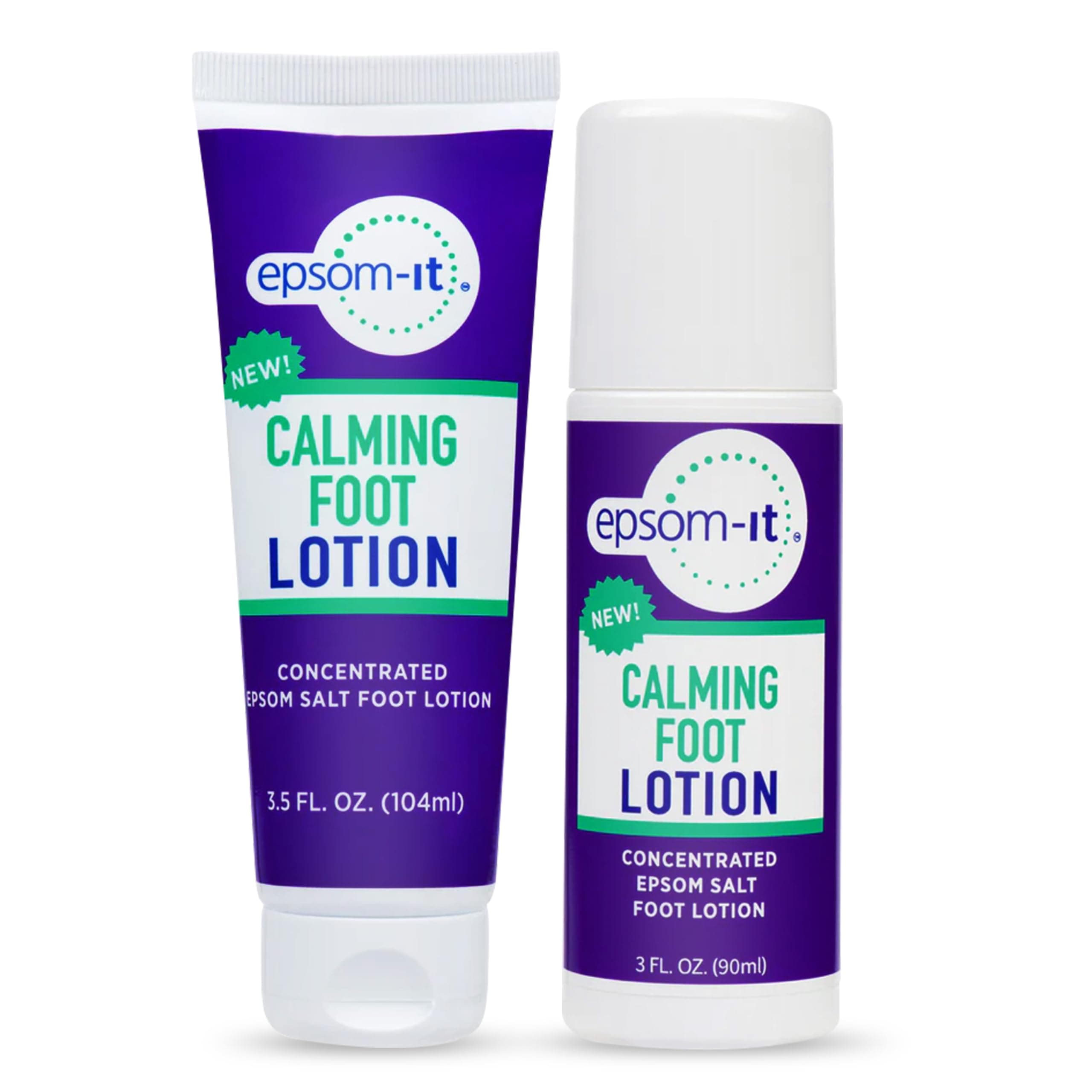 Epsom-It Calming Foot Lotion Set - Topical Magnesium Cream & Rollerball for Feet & Ankles, Epsom Salt Magnesium Sulfate Rub, Soften Tough Skin & Cracked Heels, Stiffness in Legs, Knees and Feet, 3.5oz