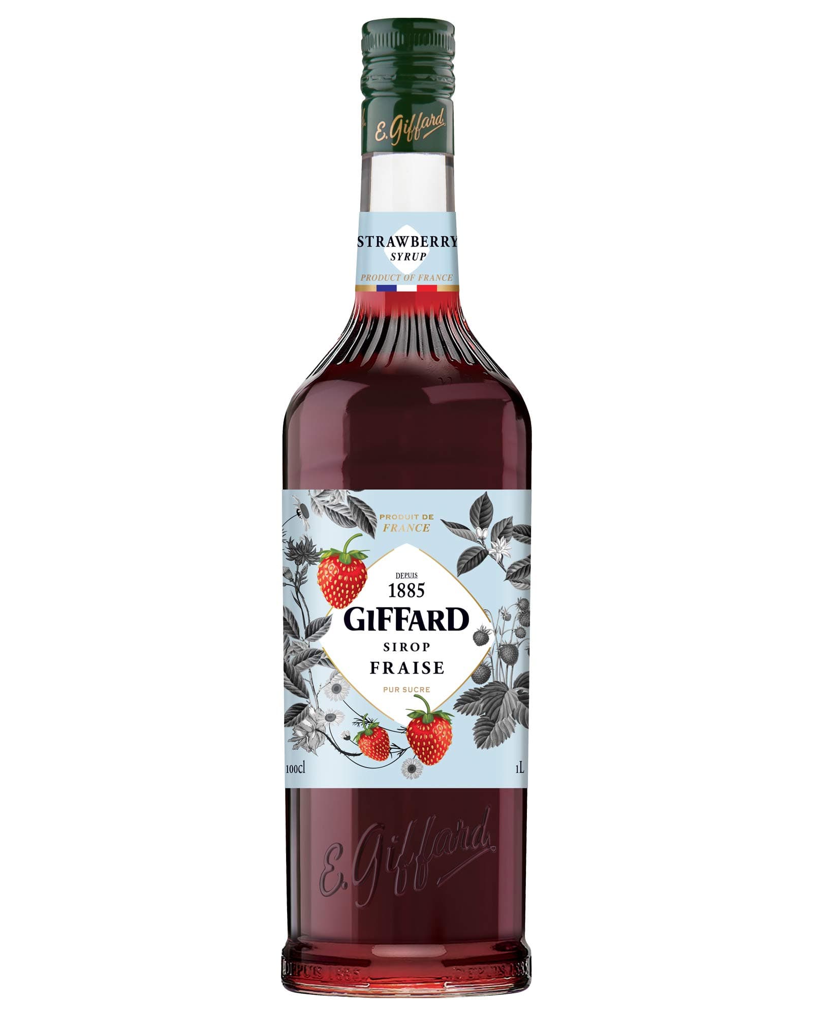 GIFFARD - Strawberry Syrup - French Recipe and Manufactured - Gourmet and Intense - 1 Litre, 0.0% vol, 100cl