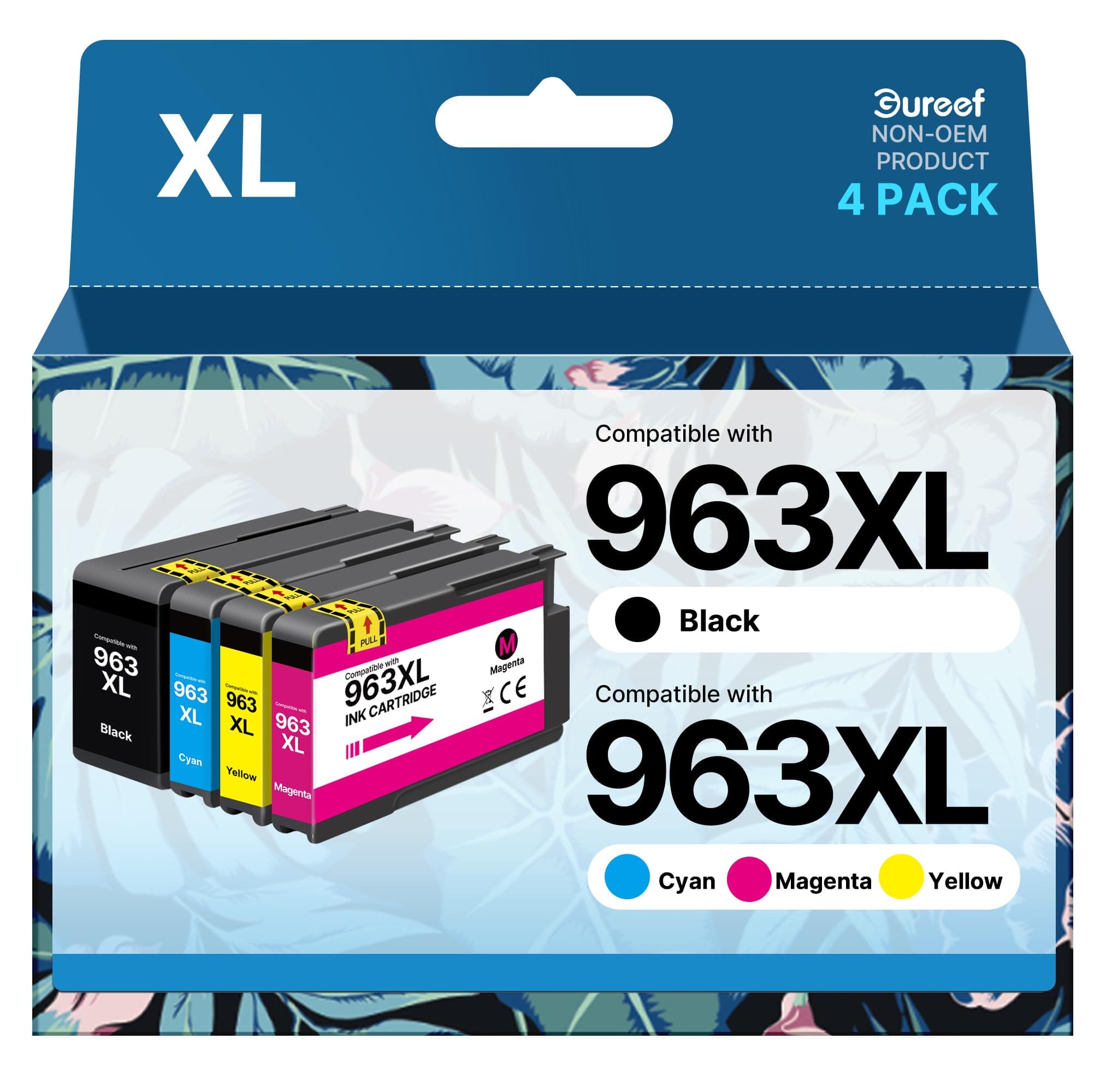 Gureef 963XL Ink Cartridges Multipack for HP 963 for HP 963XL Ink Cartridges Compatible with HP Officejet Pro 9010 9012 9013 9014 9015 9016 9018 9019 9020 9022 9025 (Black Cyan Magenta Yellow)