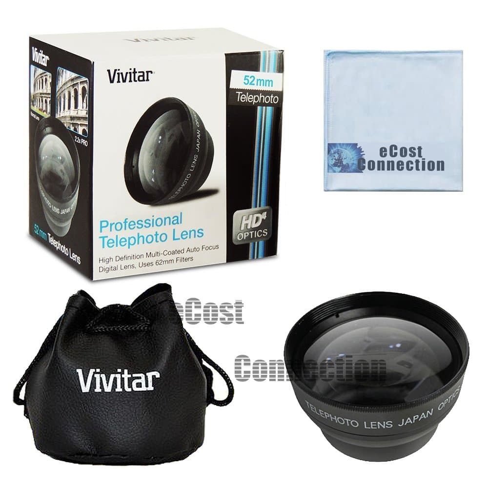 Pro series 52mm 2.2x High Definition AF Telephoto Lens + Microfiber Cloth For Nikon 18-55mm 3.5-5.6G ED II AF-S DX Zoom-Nikkor, 40mm 2.8G AF-S DX Micro-Nikkor, 40mm 2.8G AF-S DX Micro-Nikkor, 55-200mm