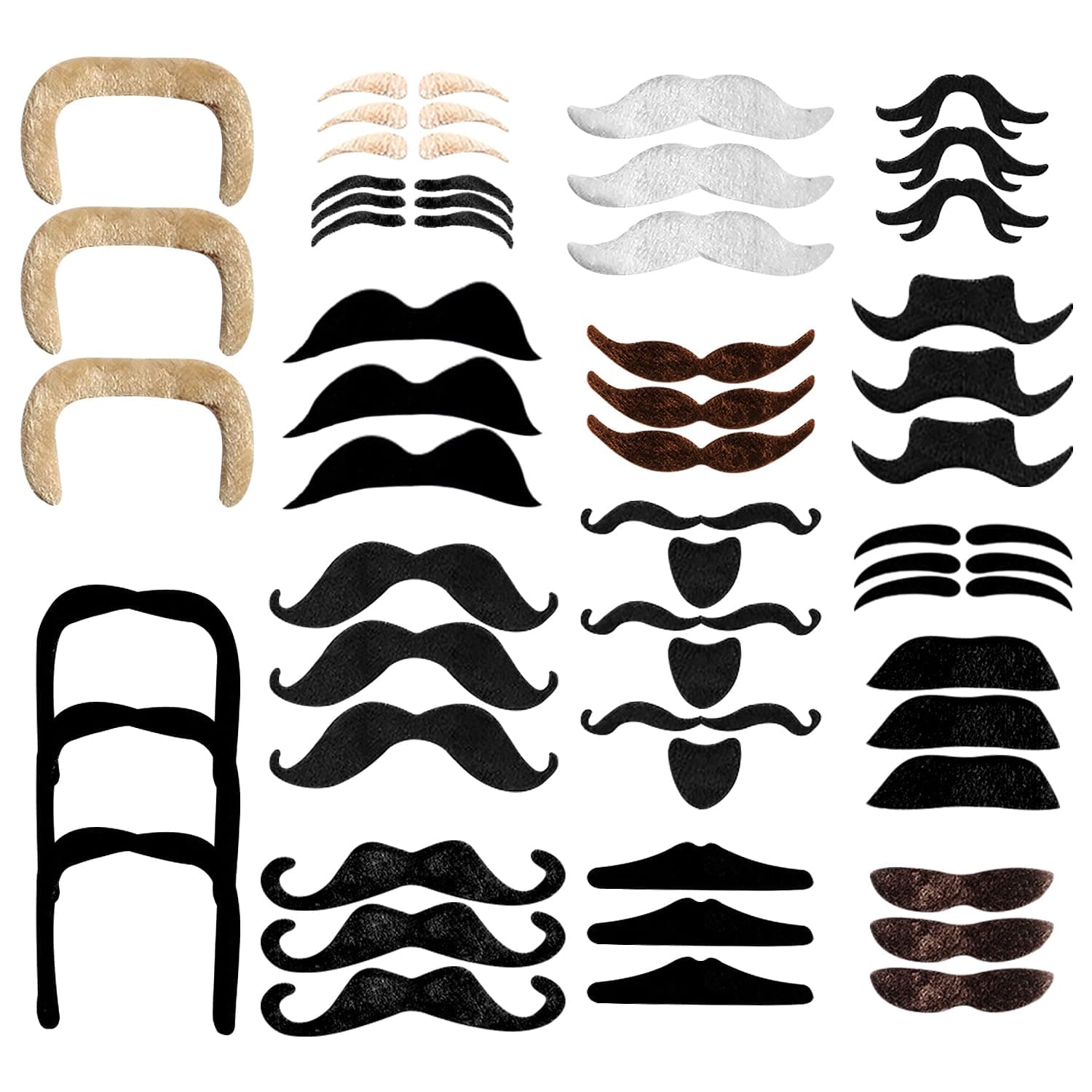 48 PCS Fake Moustache,Halloween Novelty Self-Adhesive Fake Beard,70s Masquerade with Fake Beards,Fake Mustache Props for Birthday Party,Costume and Performance